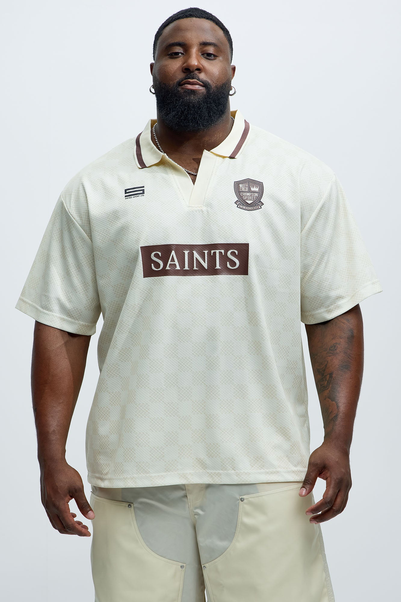 Saints Checkered Johnny Collar Soccer Jersey - Natural/Combo