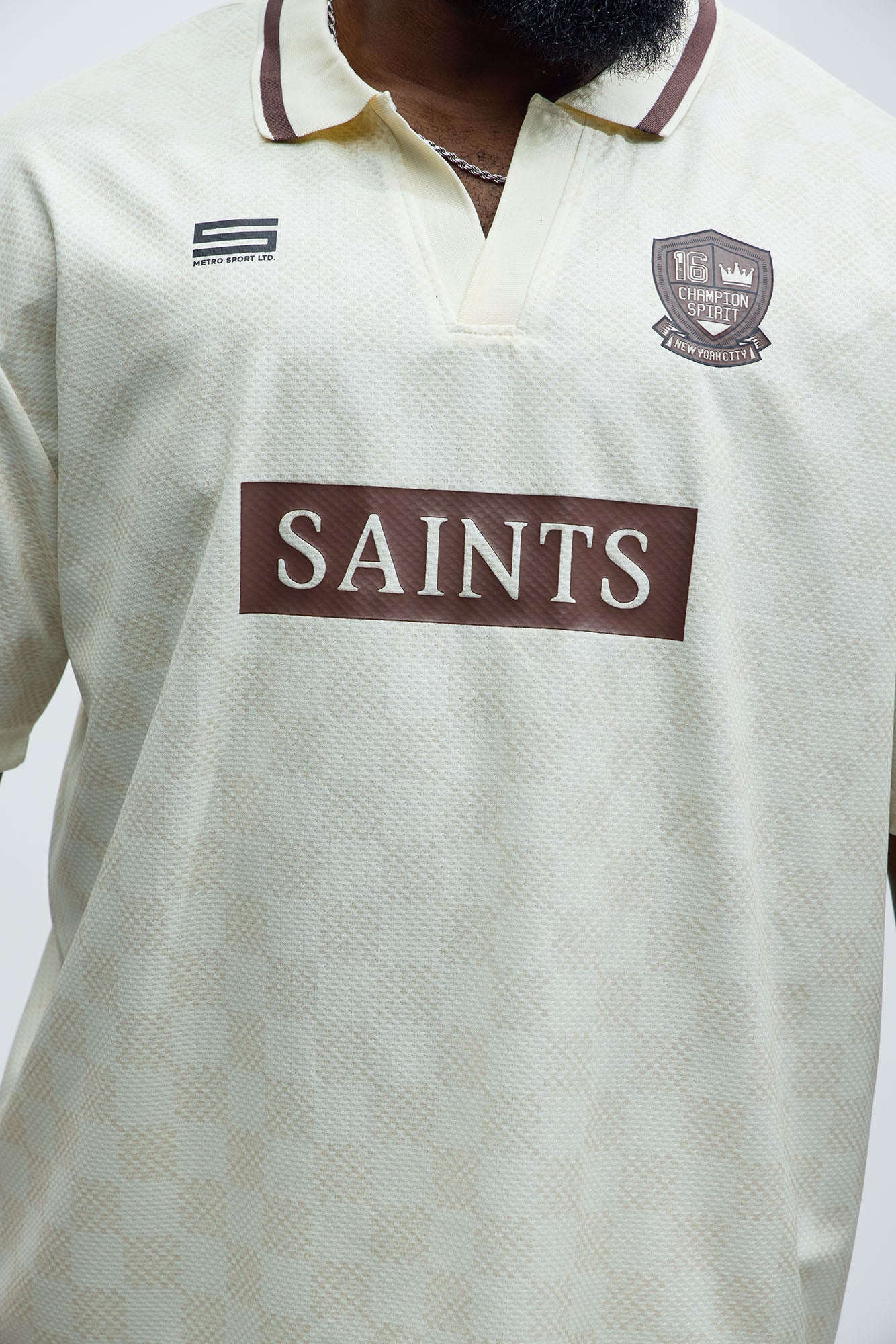 Saints Checkered Johnny Collar Soccer Jersey - Natural/Combo