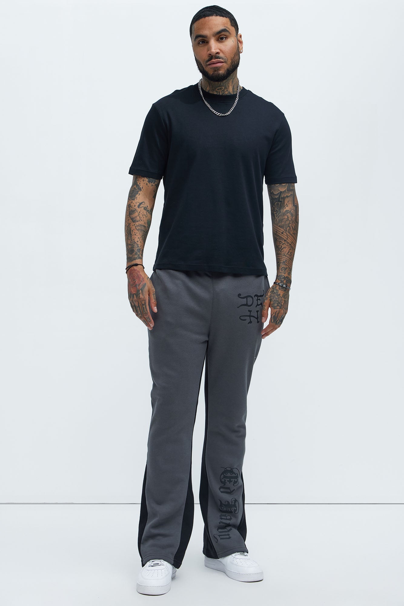 Ed Hardy Dragon Flamed Stacked Sweatpants - Charcoal