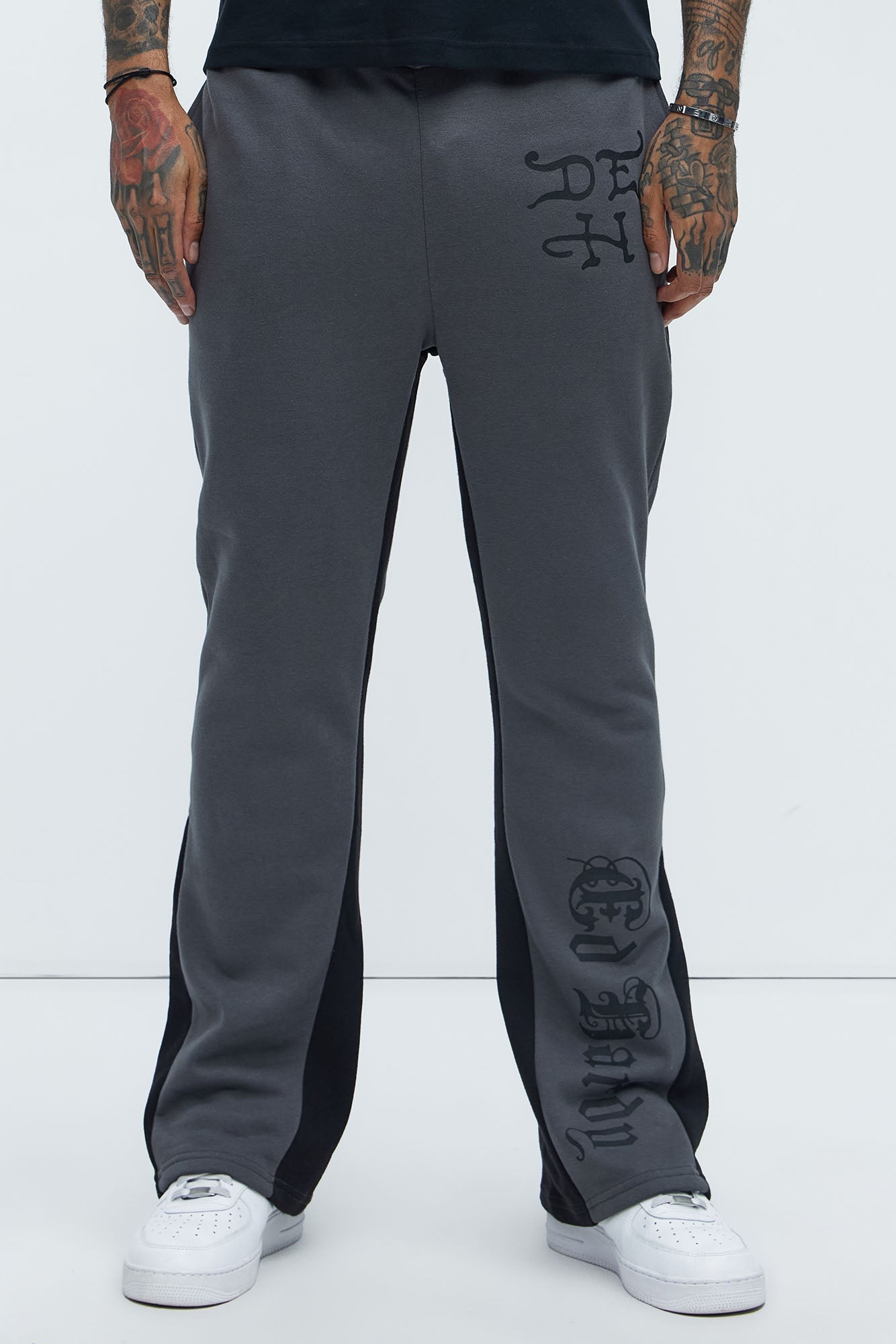 Ed Hardy Dragon Flamed Stacked Sweatpants - Charcoal