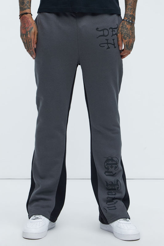 Ed Hardy Dragon Flamed Stacked Sweatpants - Charcoal