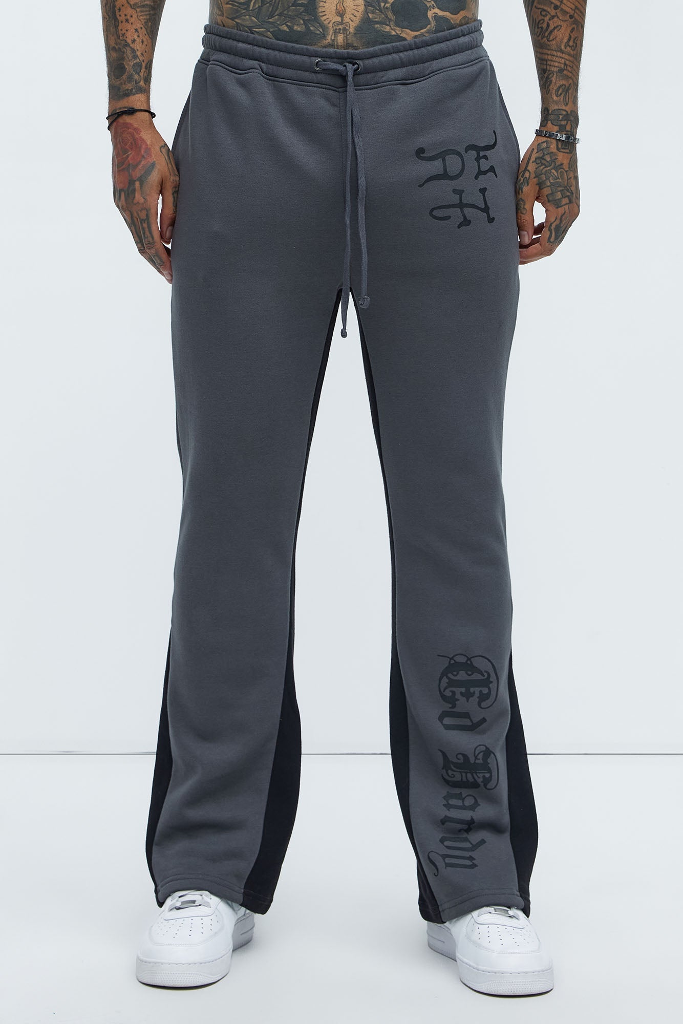 Ed Hardy Dragon Flamed Stacked Sweatpants - Charcoal