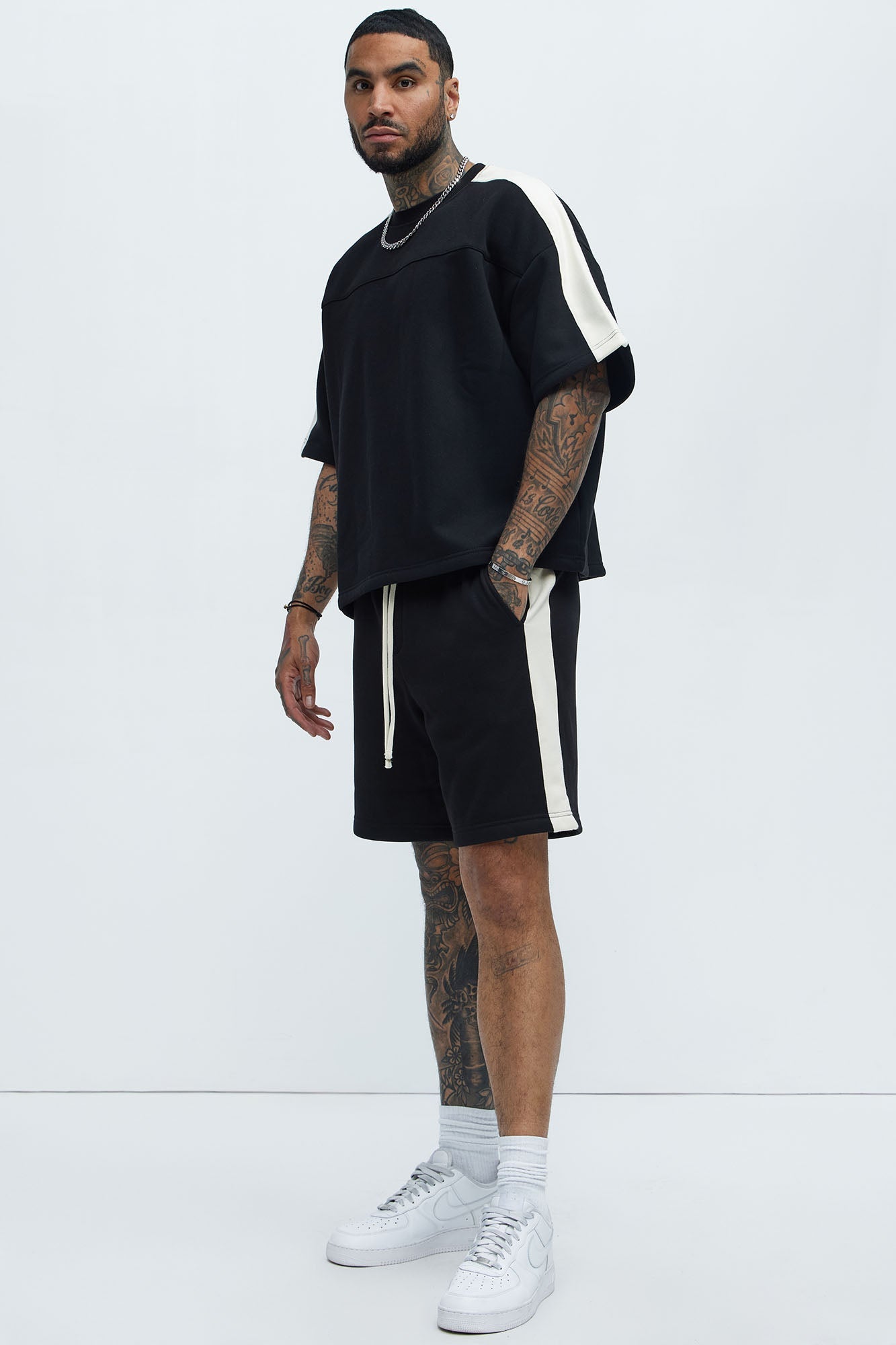 Tyson Oversized Heavyweight Striped Tee - Black