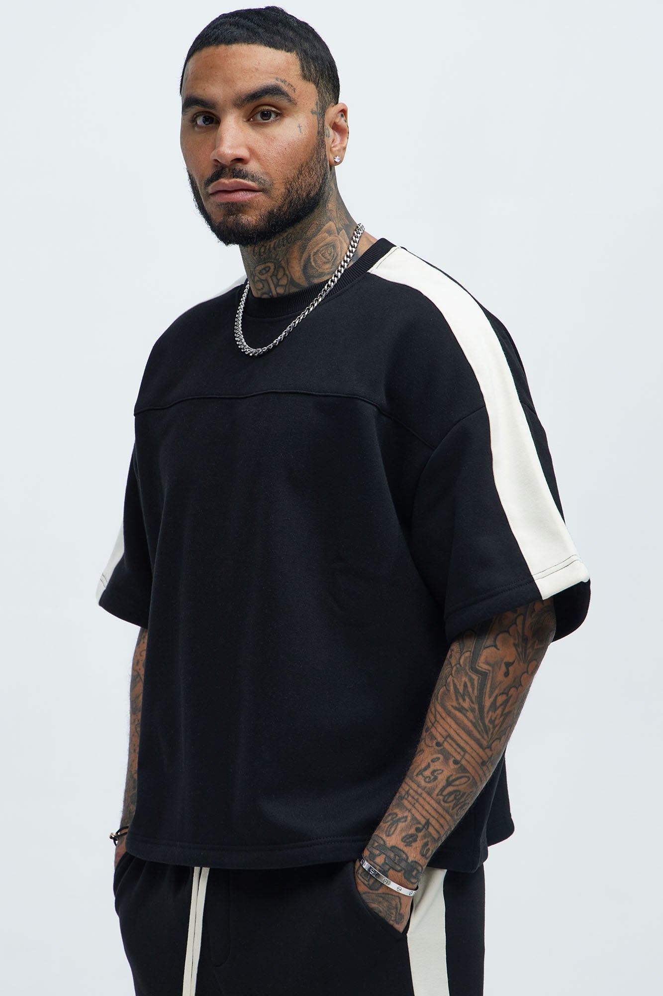 Tyson Oversized Heavyweight Striped Tee - Black