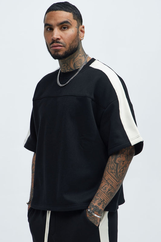 Tyson Oversized Heavyweight Striped Tee - Black