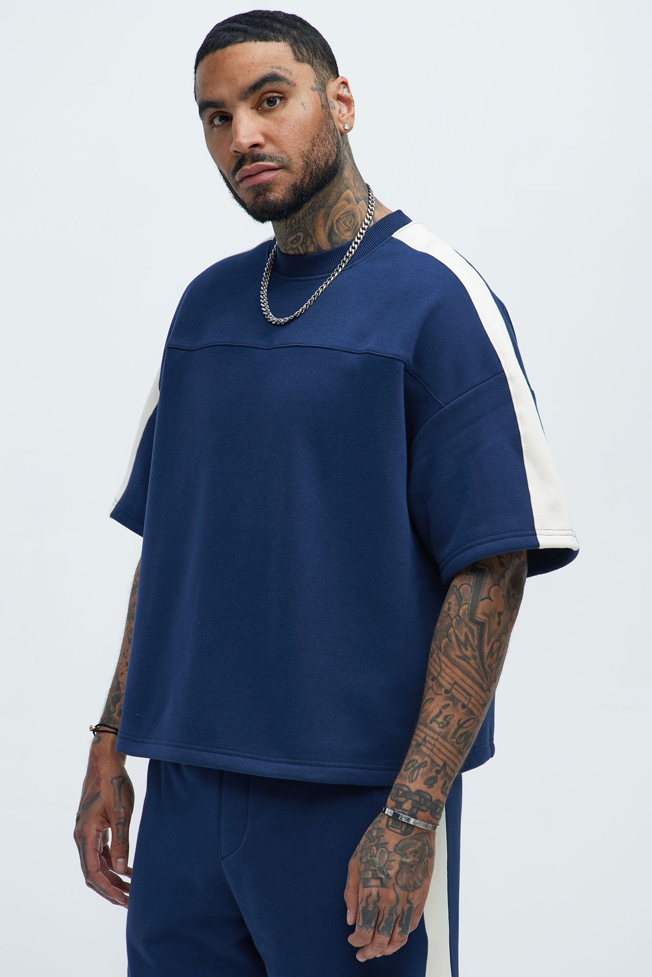 Tyson Oversized Heavyweight Striped Tee - Navy
