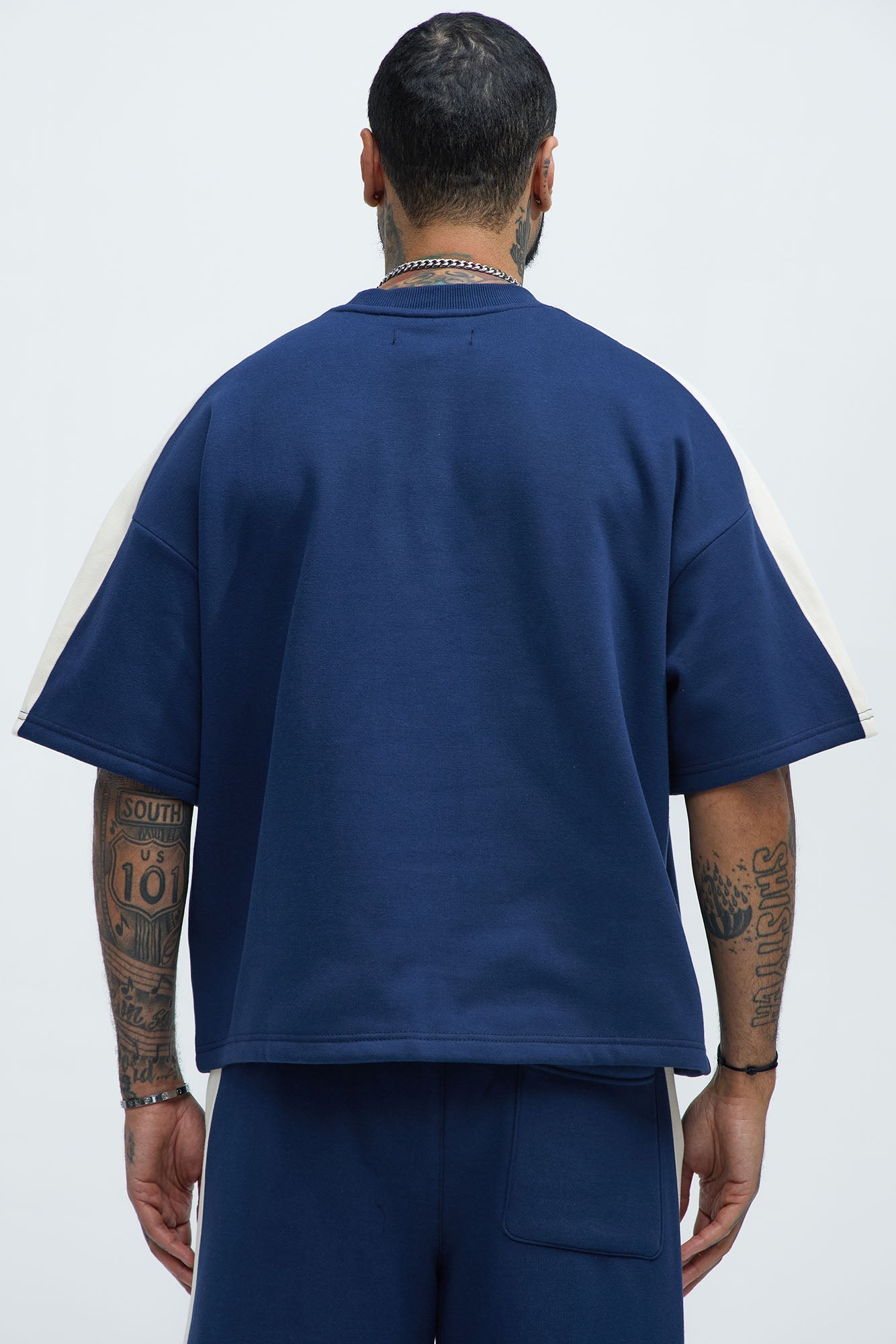 Tyson Oversized Heavyweight Striped Tee - Navy