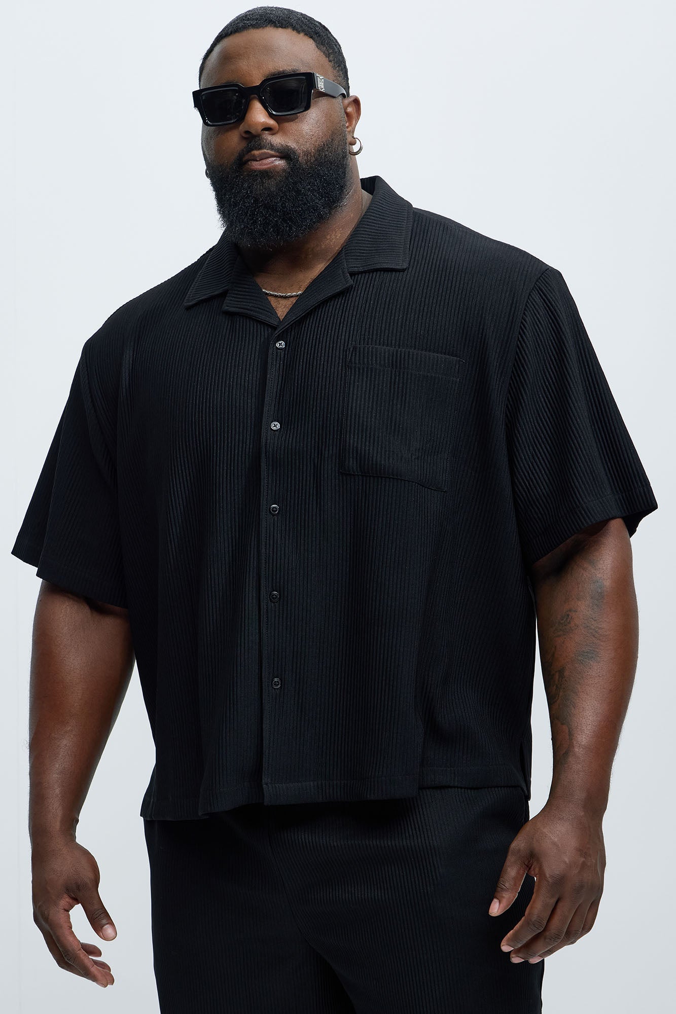 Show Up Short Sleeve Cuban Shirt - Black