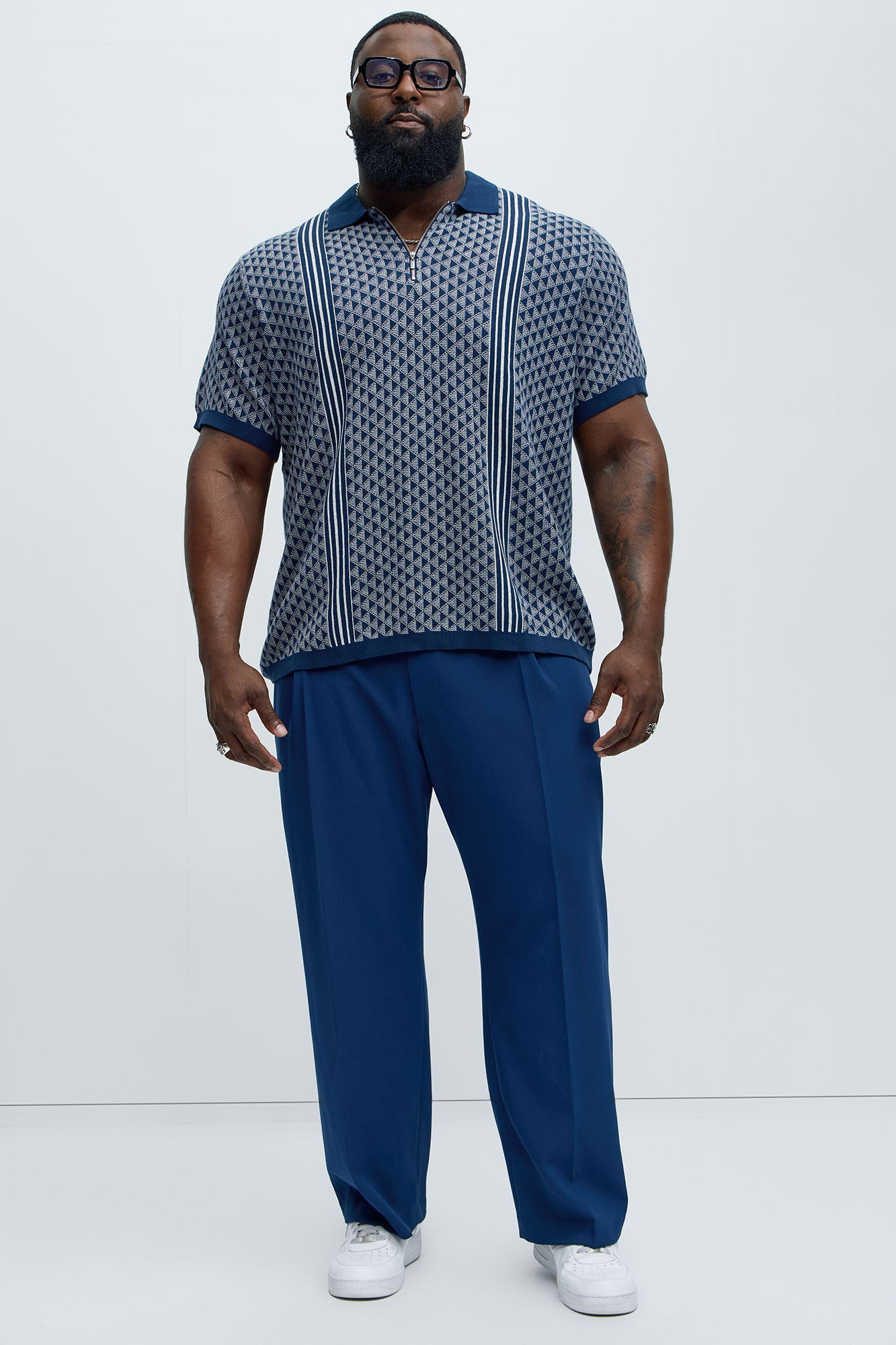 Avery Quarter Zip Knit Polo - Navy/combo