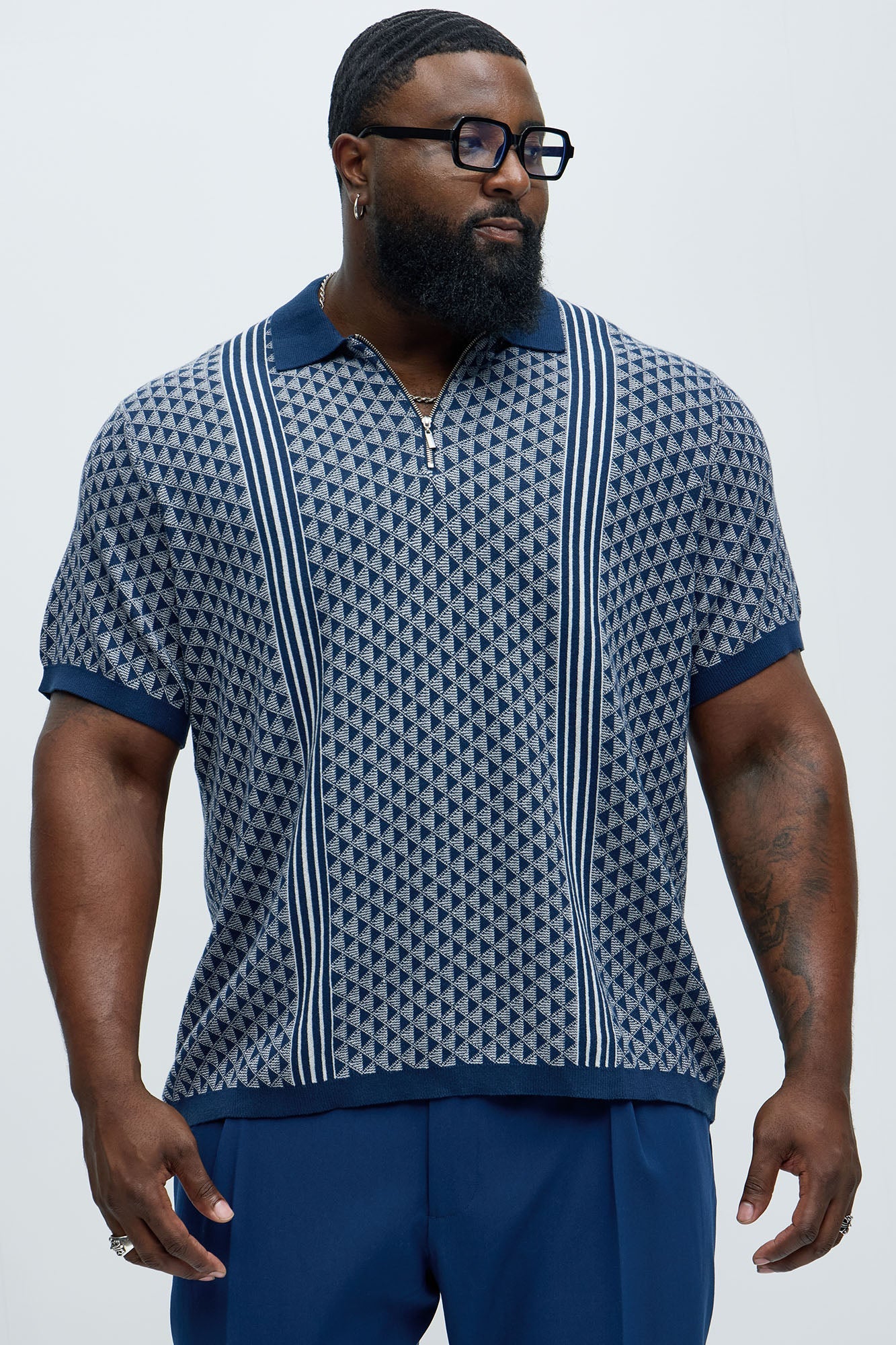 Avery Quarter Zip Knit Polo - Navy/combo