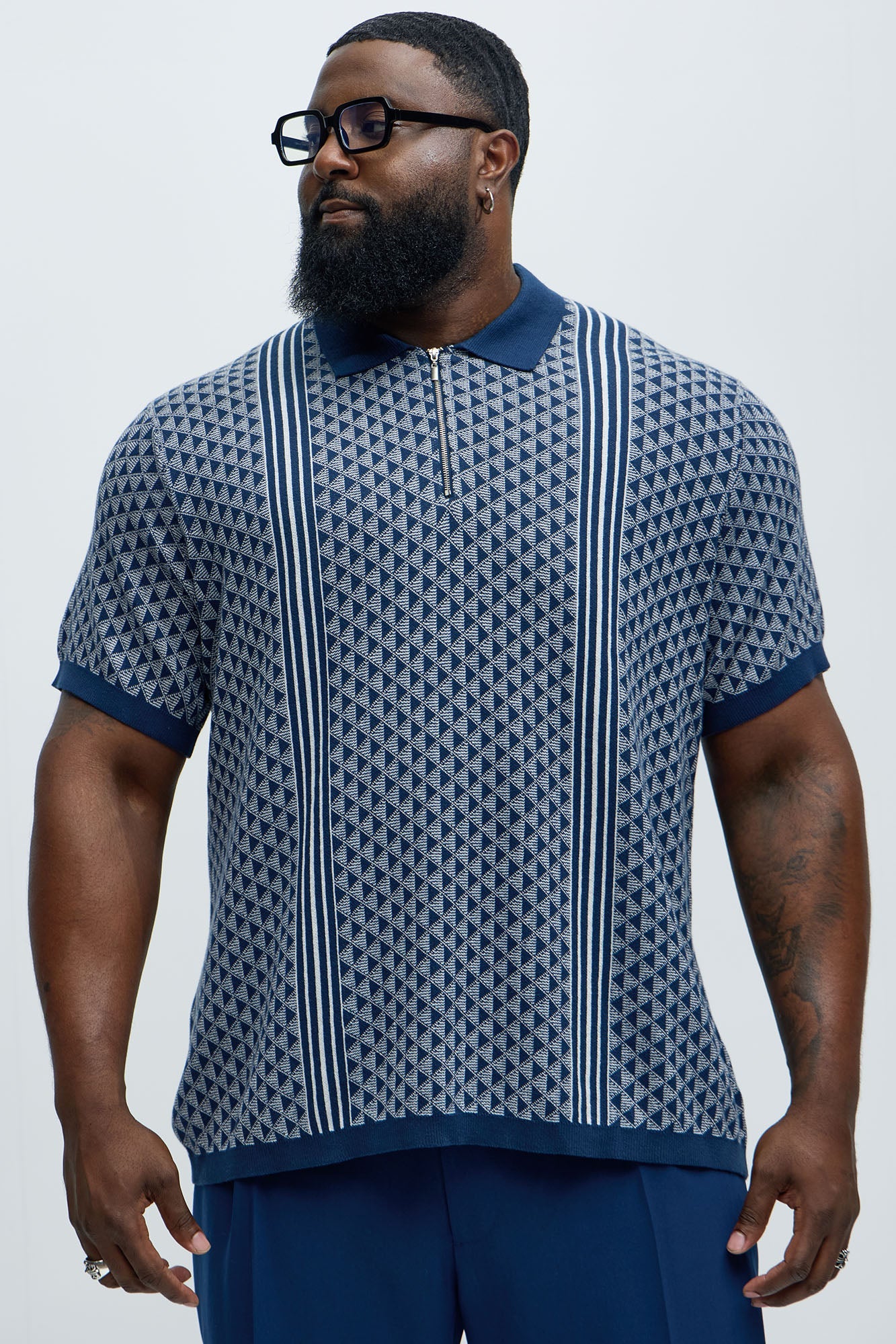 Avery Quarter Zip Knit Polo - Navy/combo