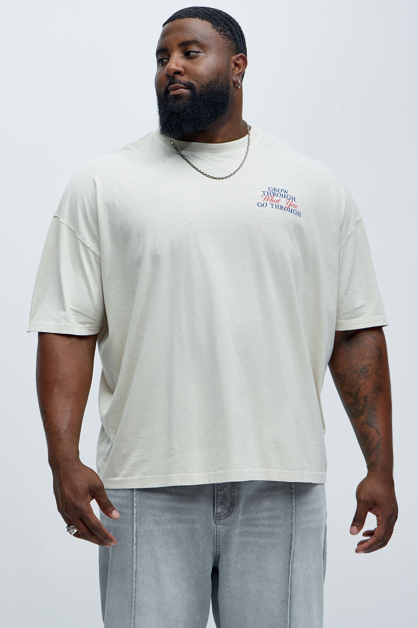 Grow Through What You Go Through Oversized Short Sleeve Tee - Light Grey