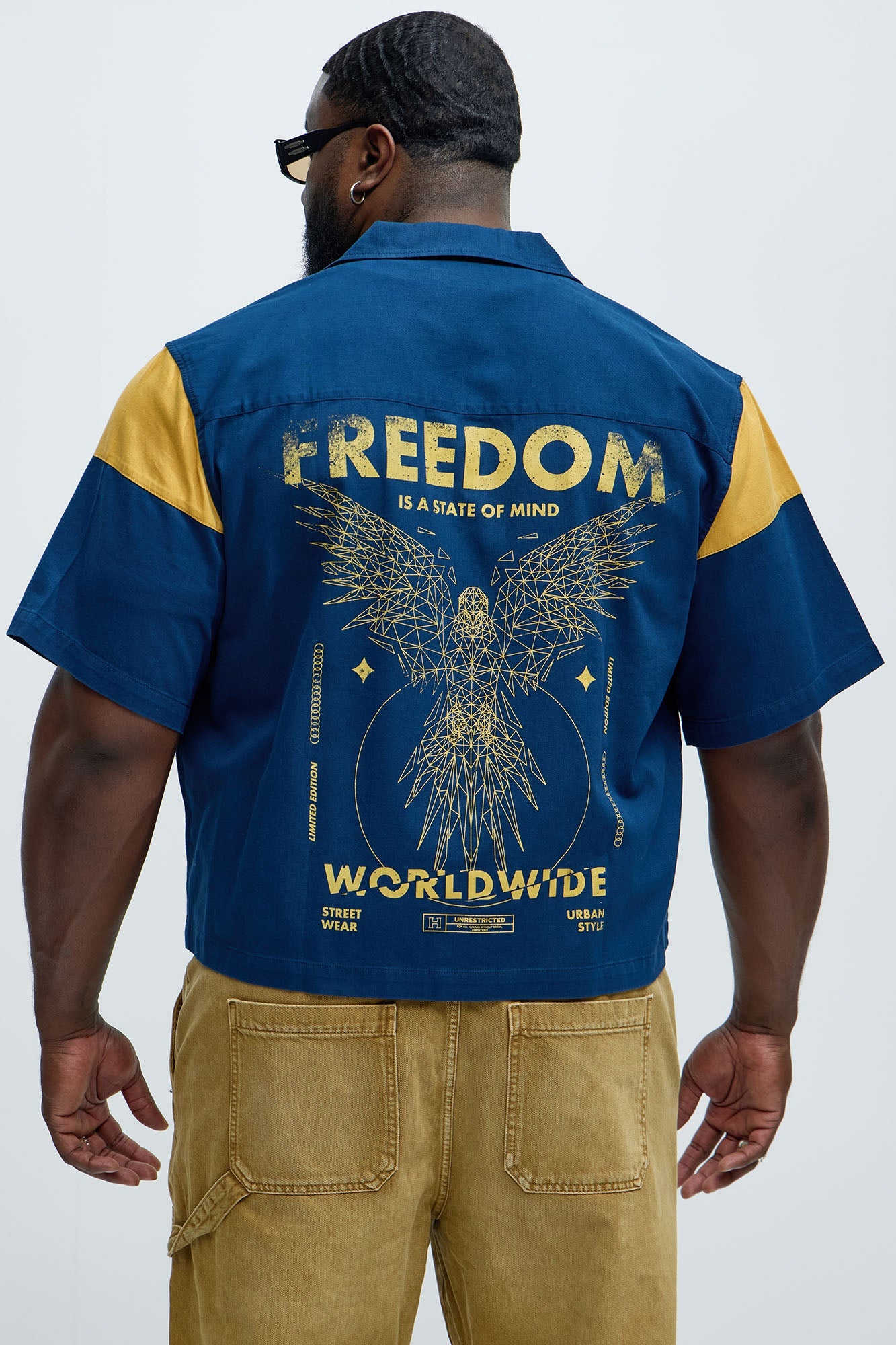 Freedom Graphic Cropped Shirt - Navy/combo