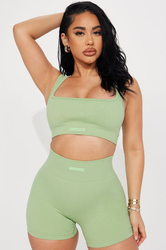 Effortless Orpheus Ribbed Seamless Bra Top - Sage
