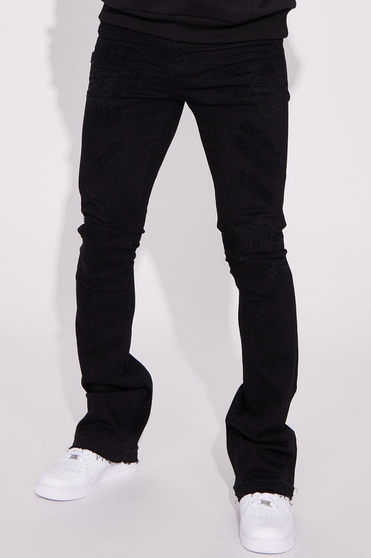Do You Mind Stacked Skinny Flare Jeans - Black