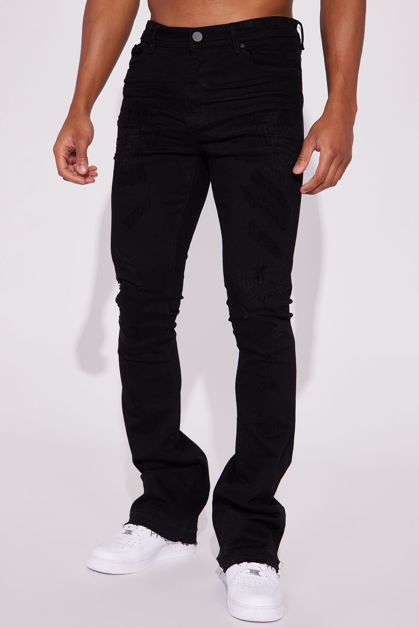 Do You Mind Stacked Skinny Flare Jeans - Black
