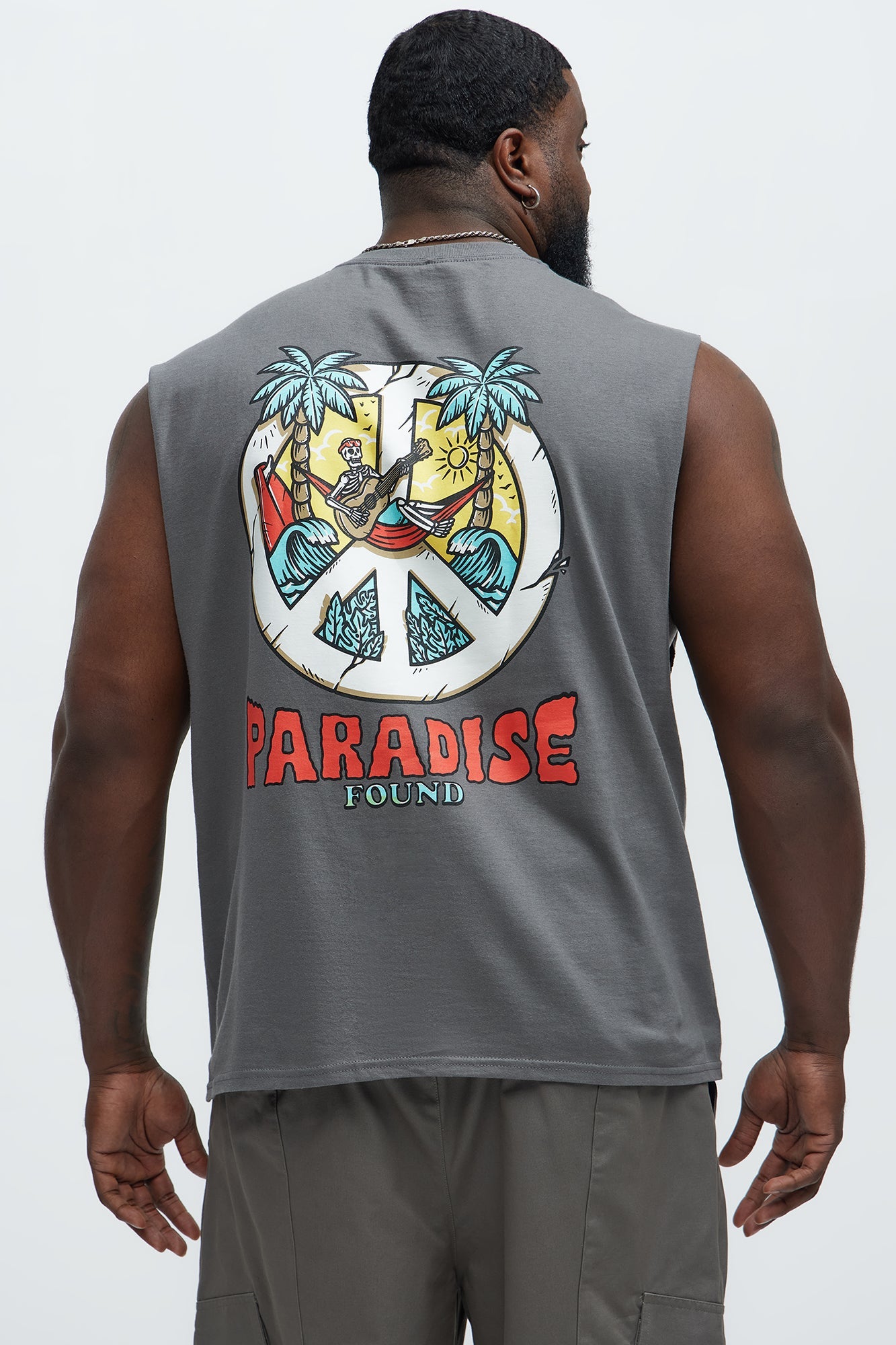 Paradise Found Muscle Tee - Charcoal