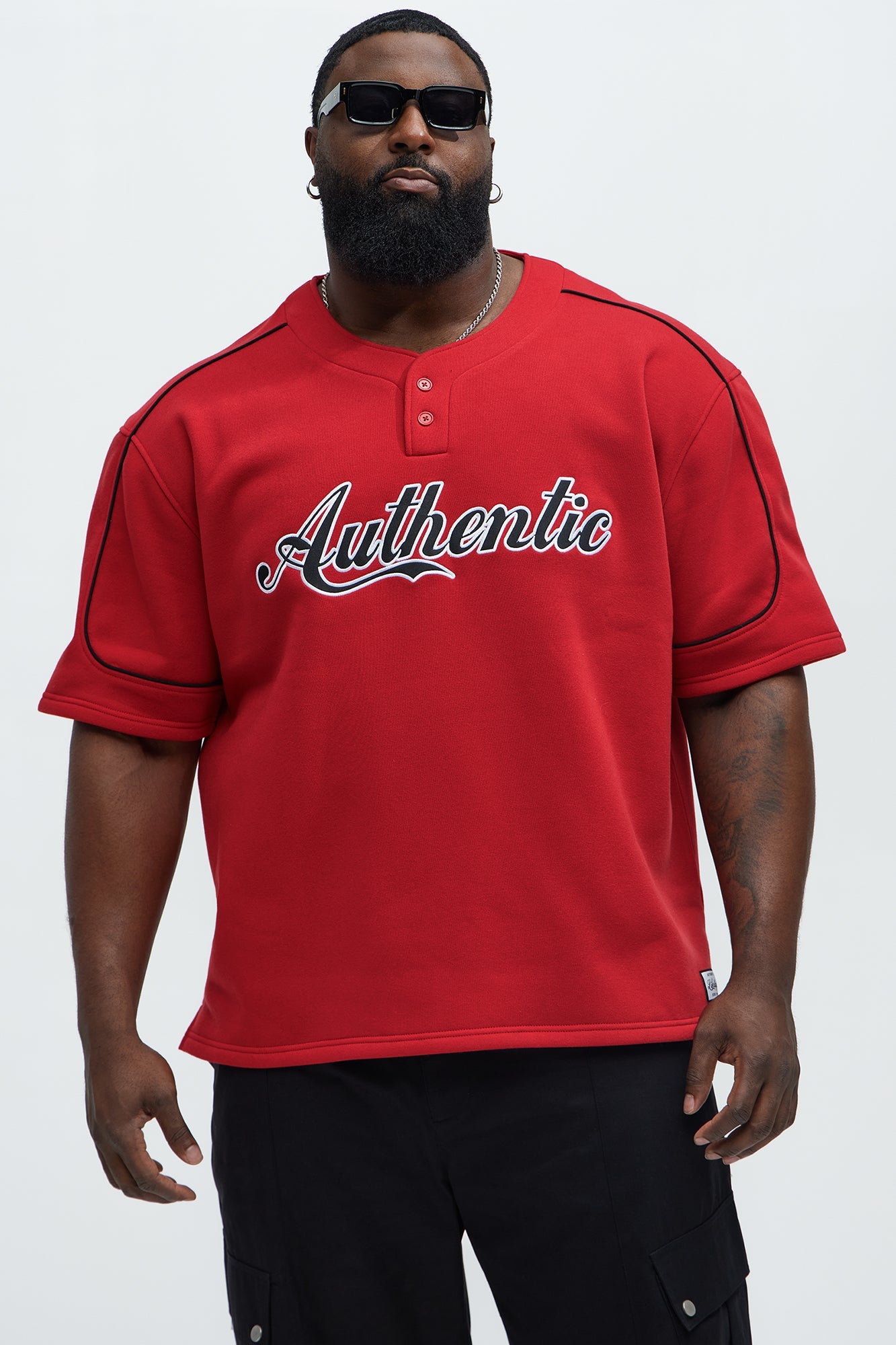 Authentic Short Sleeve Henley - Red