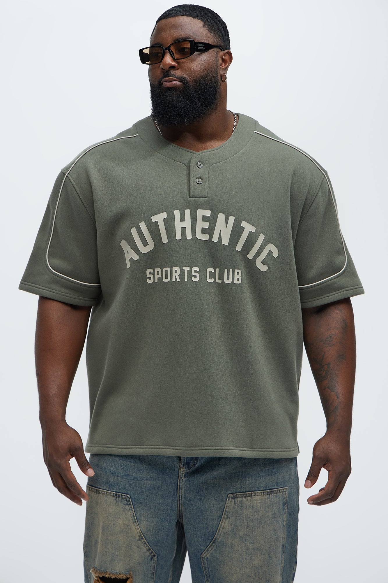 Athletics Sports Club Short Sleeve Henley - Olive