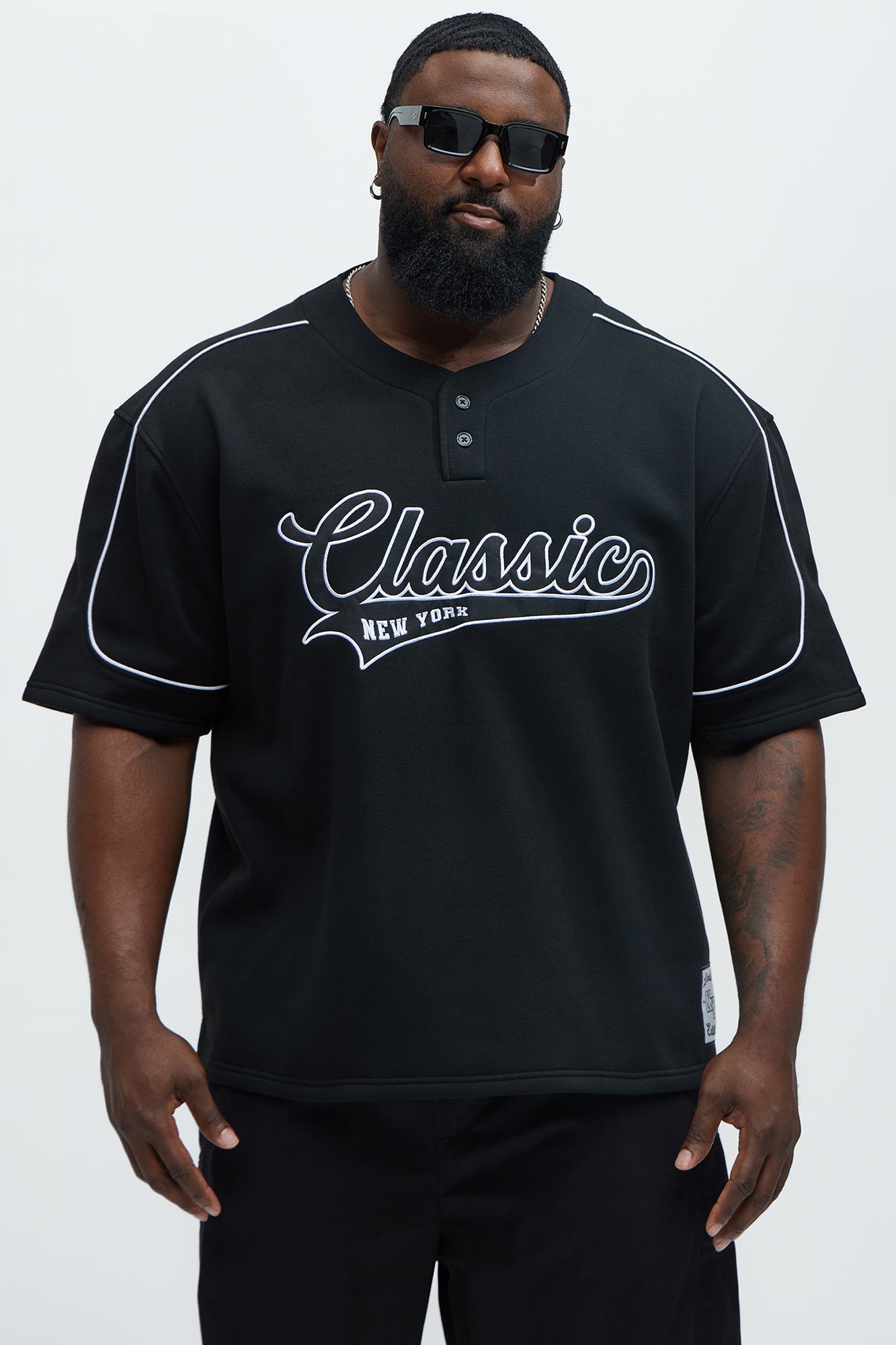 Classic New York Short Sleeve Henley - Black