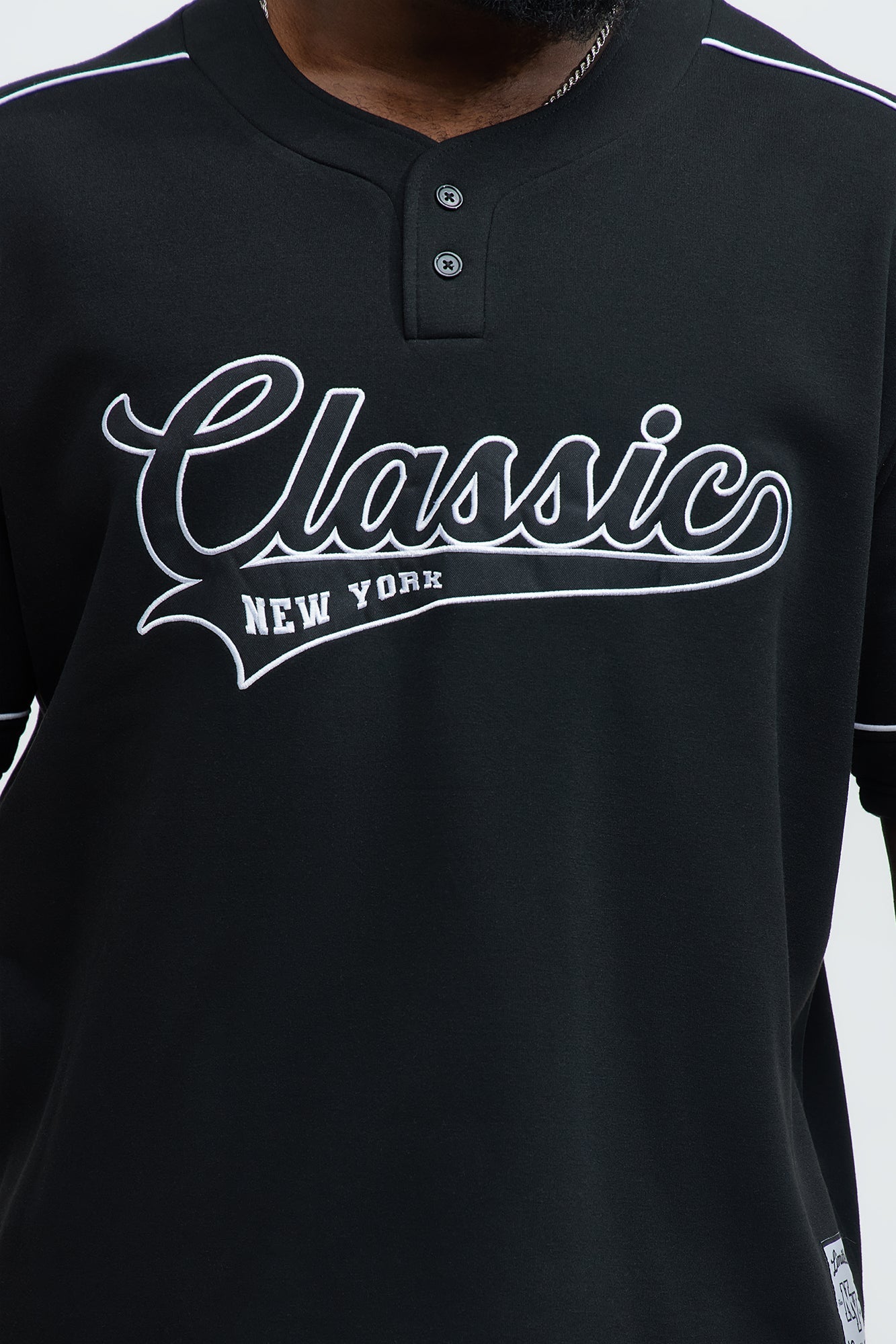 Classic New York Short Sleeve Henley - Black