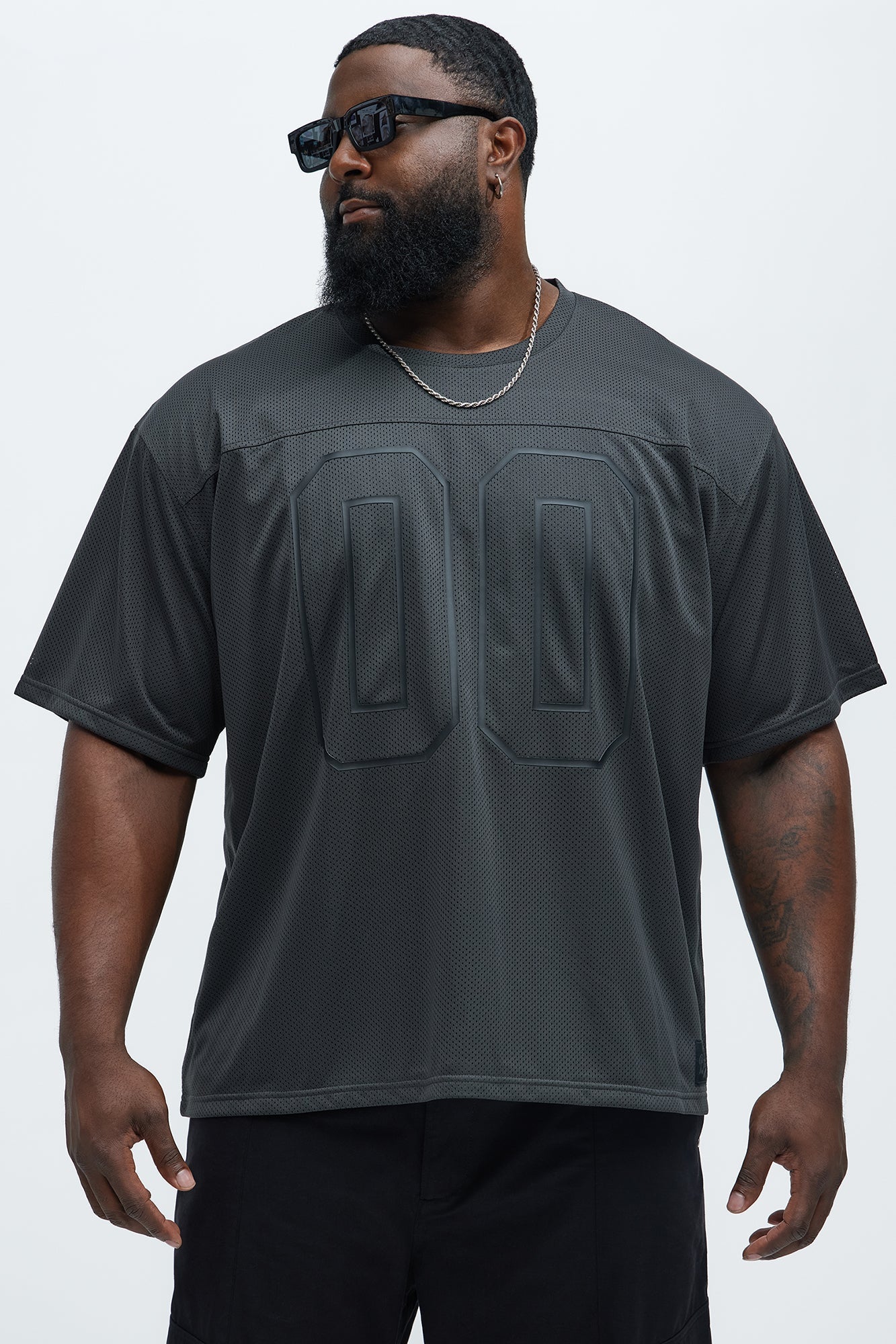Mesh Boxy Football Short Sleeve Tee - Black