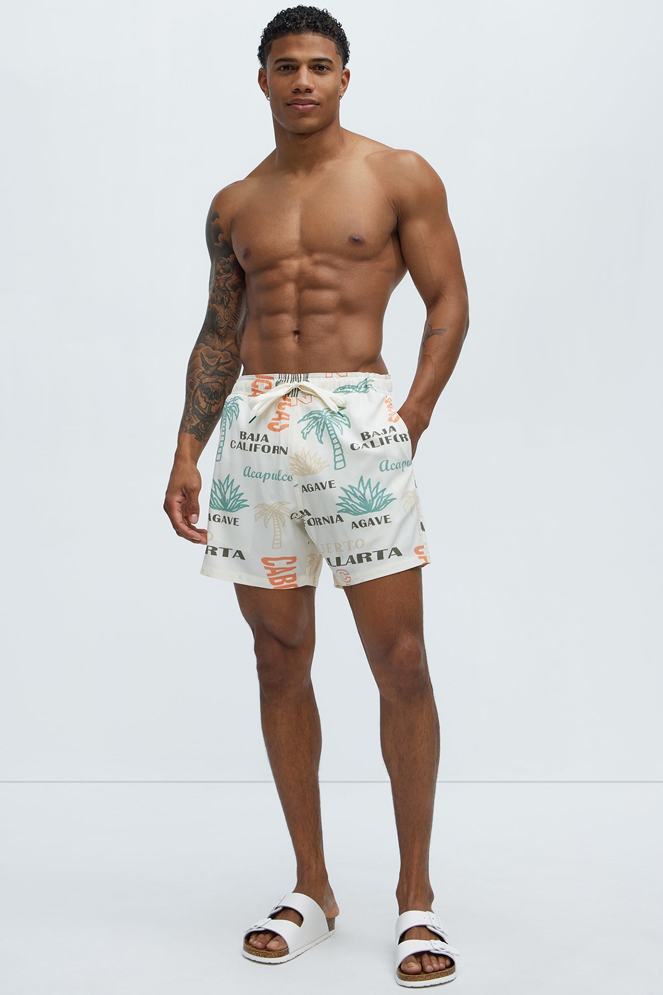 Mexican Agave Swim Mid Trunk - Off White/combo