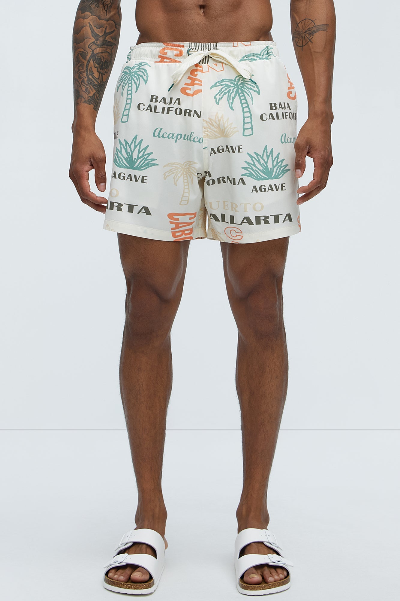 Mexican Agave Swim Mid Trunk - Off White/combo