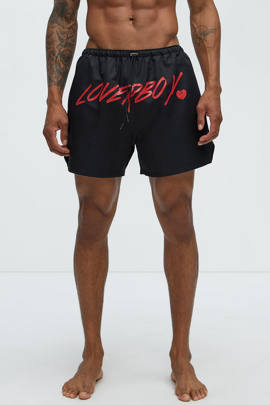 Loverboy Relaxed Swim Trunk 4″ - Black