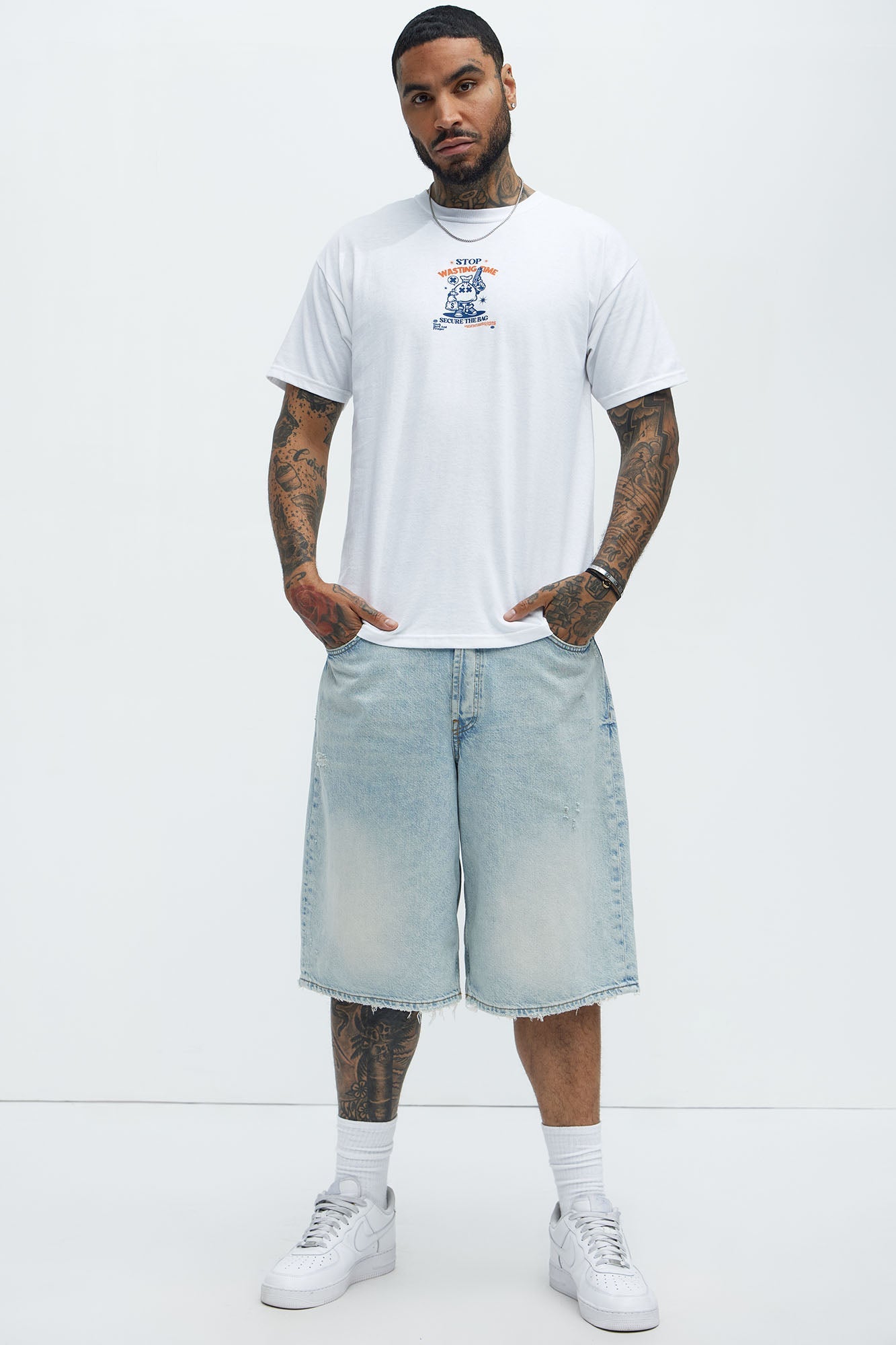 Stop Wasting Time Roll Short Sleeve Tee - White