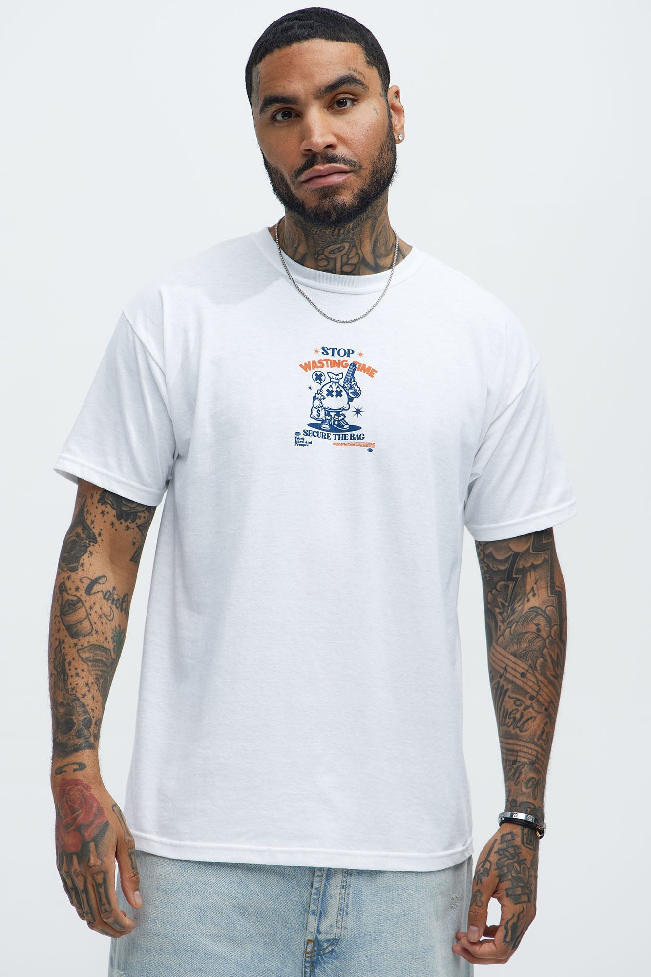 Stop Wasting Time Roll Short Sleeve Tee - White