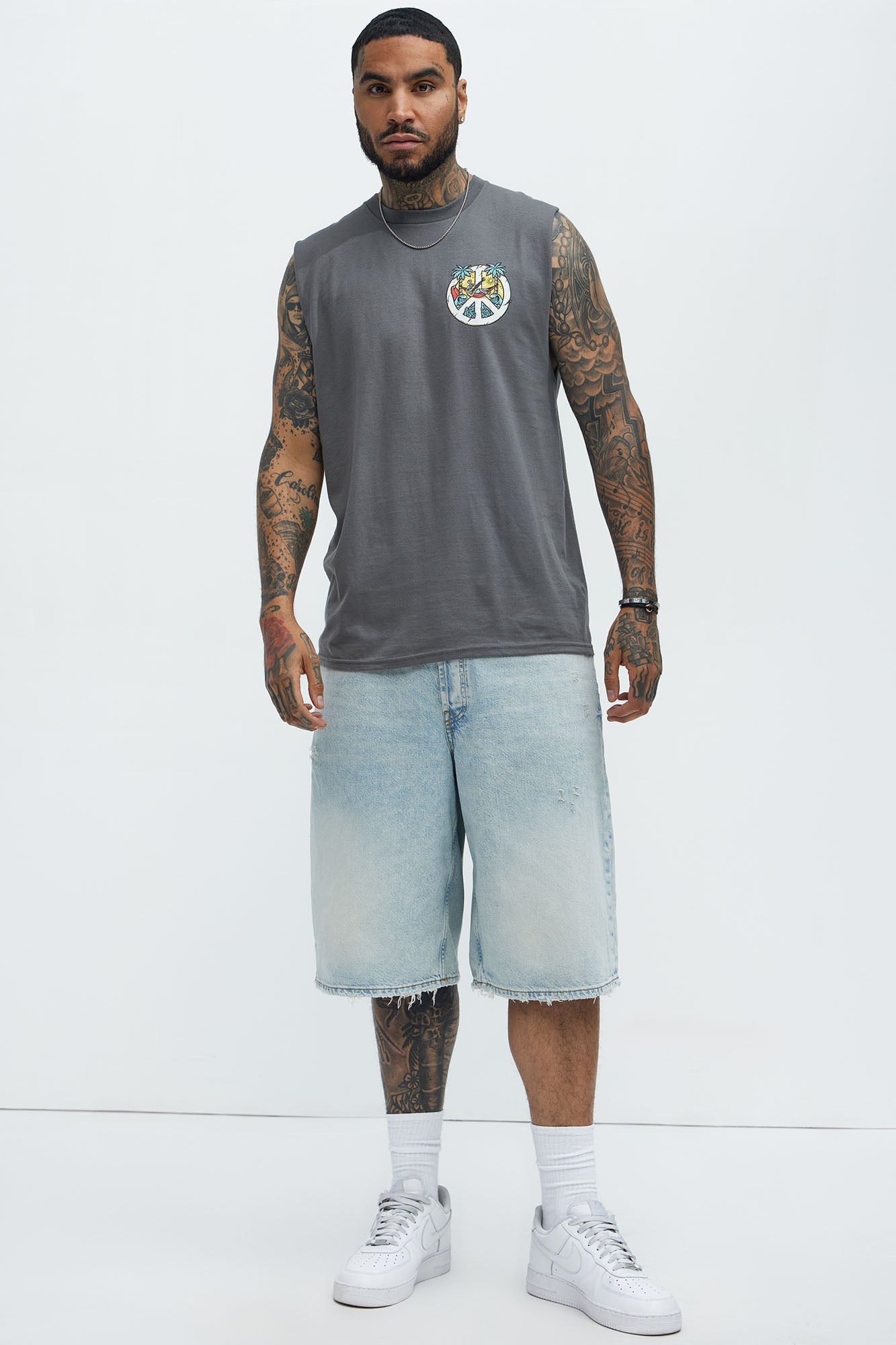 Paradise Found Muscle Tee - Charcoal