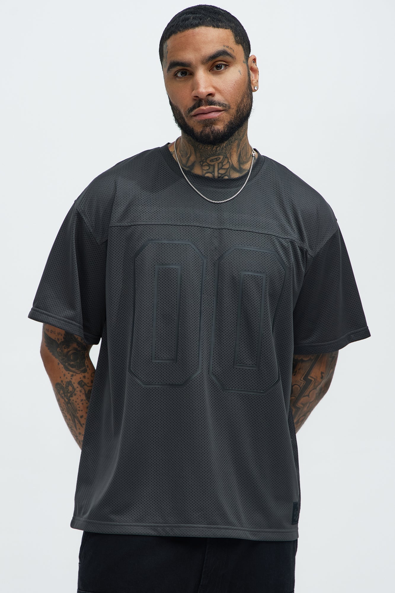 Mesh Boxy Football Short Sleeve Tee - Black
