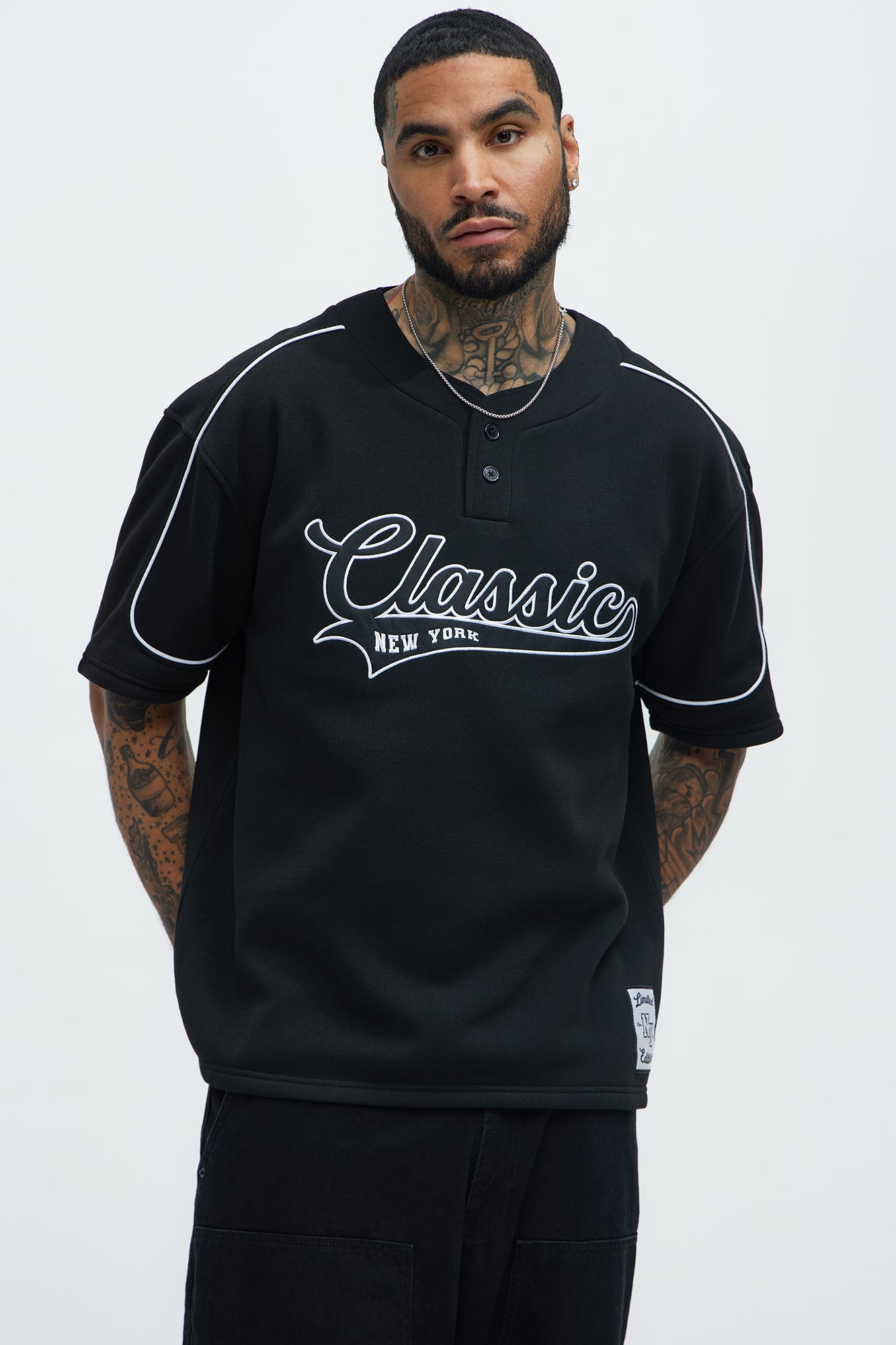Classic New York Short Sleeve Henley - Black