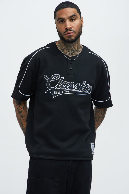 Classic New York Short Sleeve Henley - Black