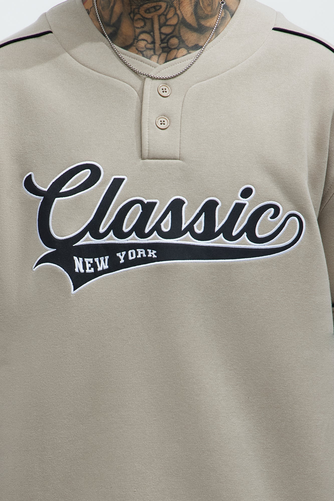 Classic New York Short Sleeve Henley - Stone