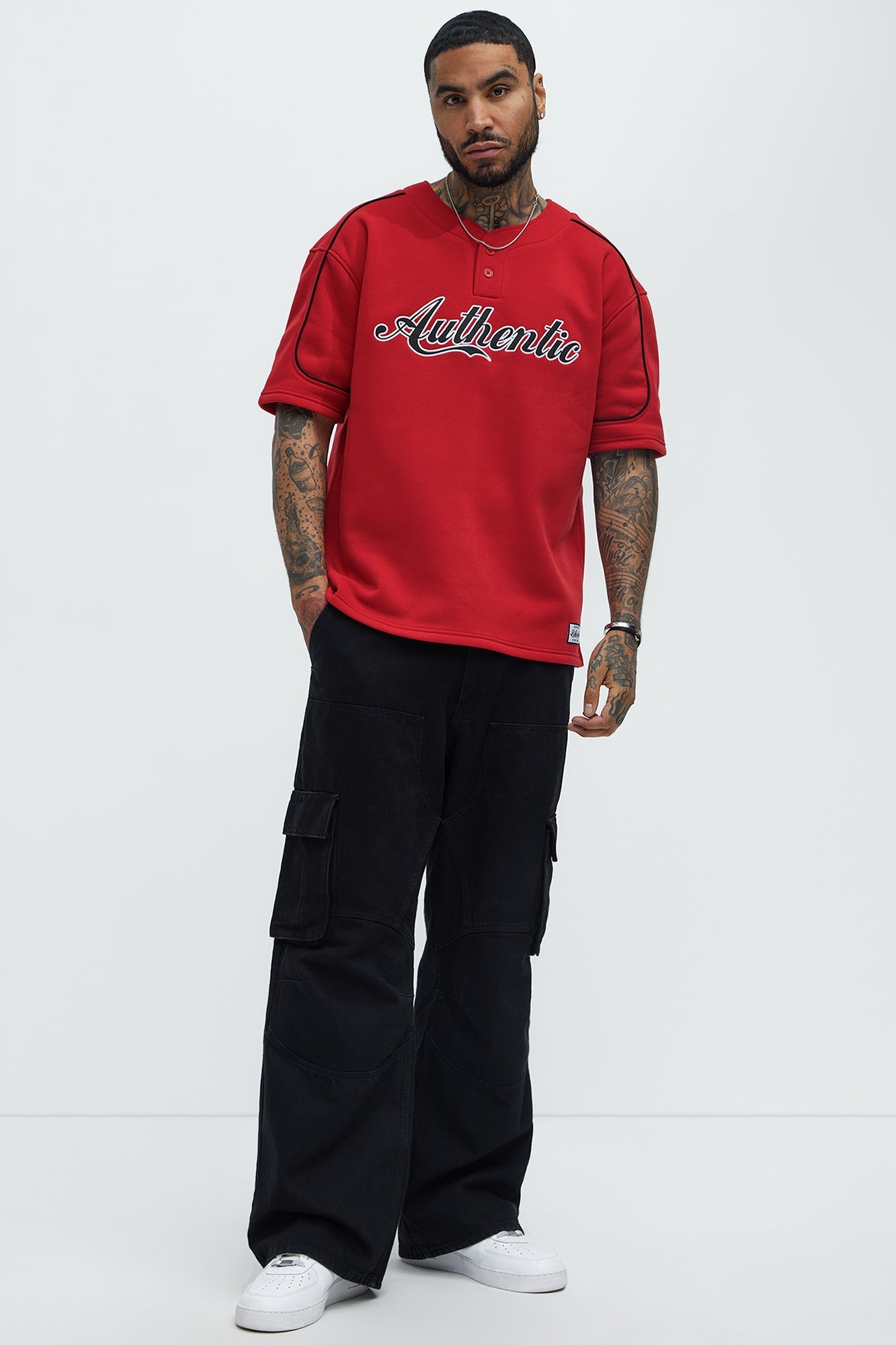 Authentic Short Sleeve Henley - Red