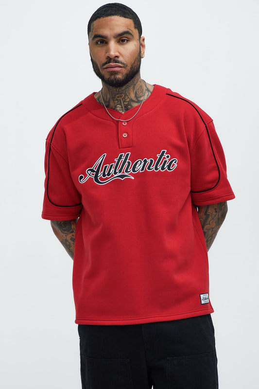 Authentic Short Sleeve Henley - Red