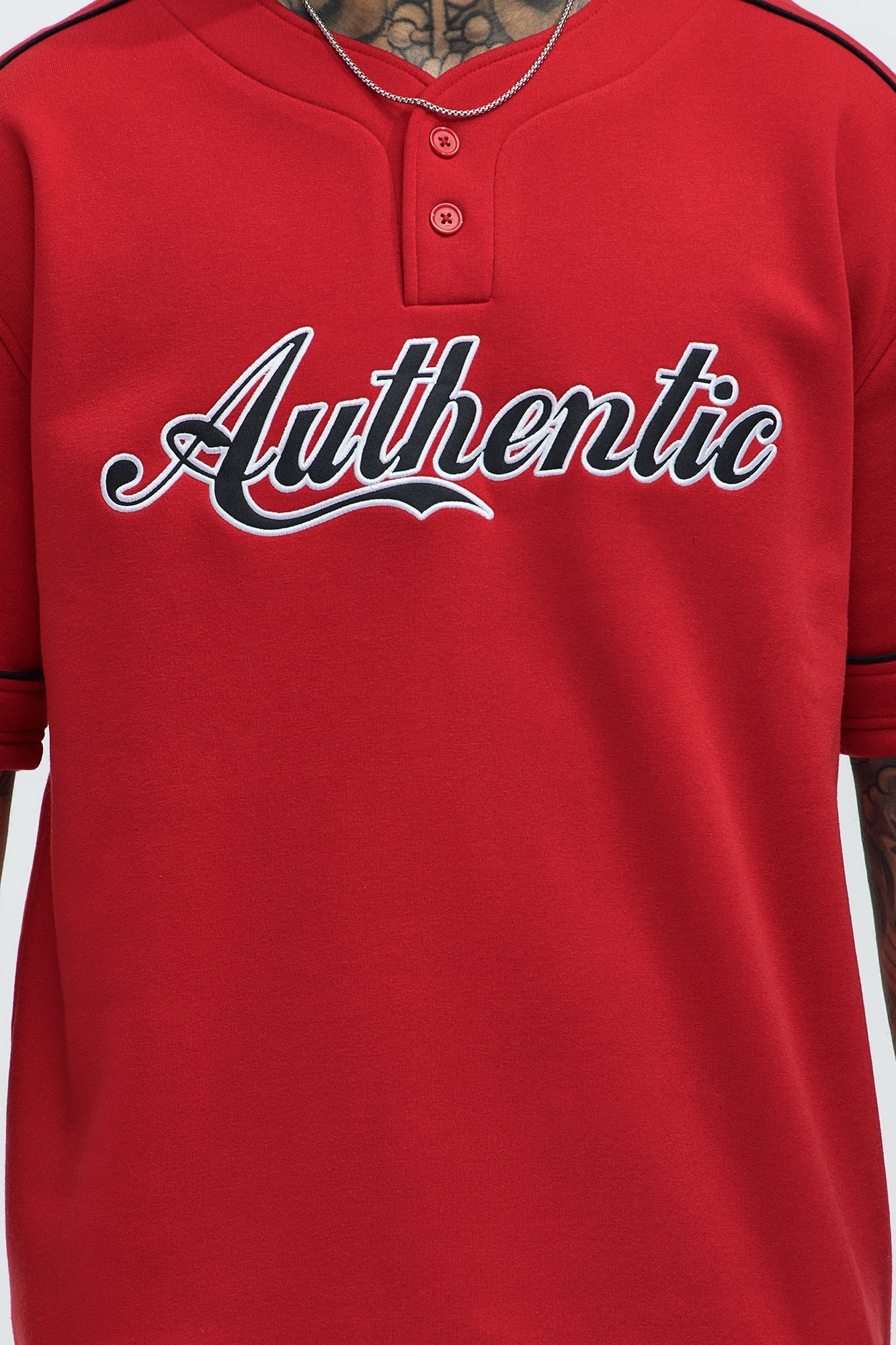 Authentic Short Sleeve Henley - Red
