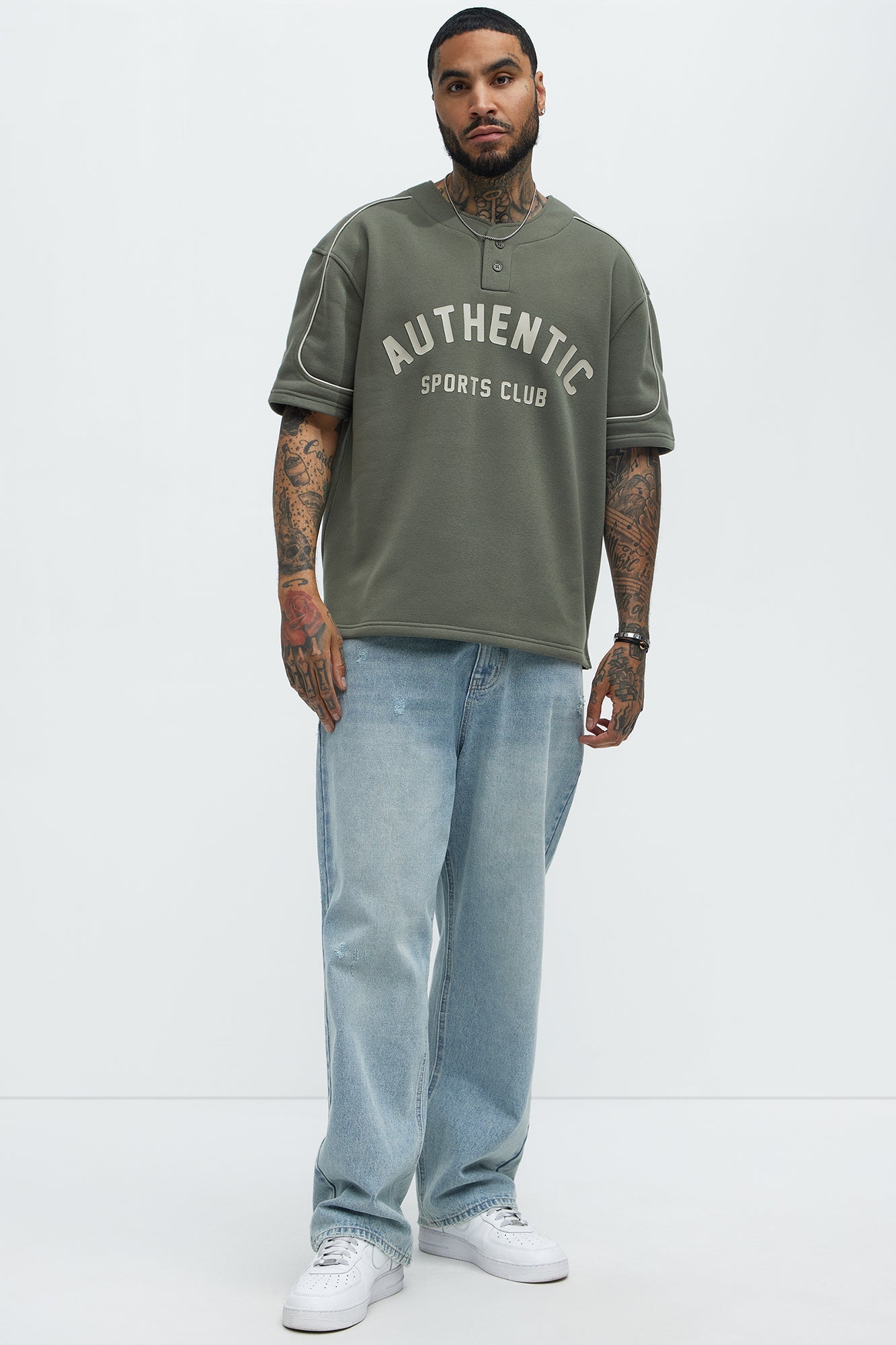 Athletics Sports Club Short Sleeve Henley - Olive