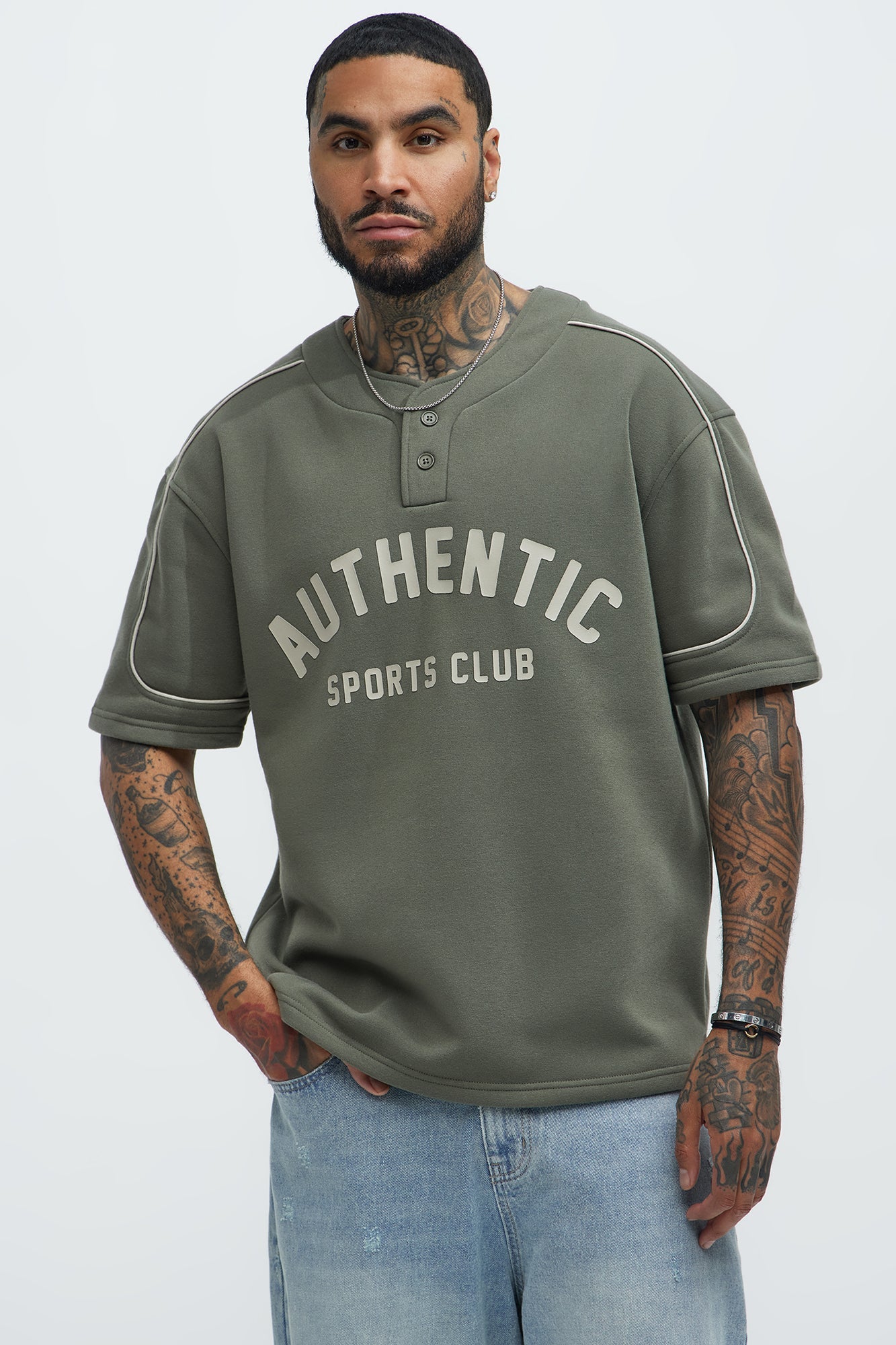 Athletics Sports Club Short Sleeve Henley - Olive