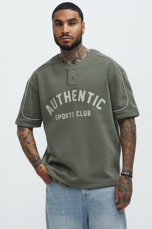 Athletics Sports Club Short Sleeve Henley - Olive
