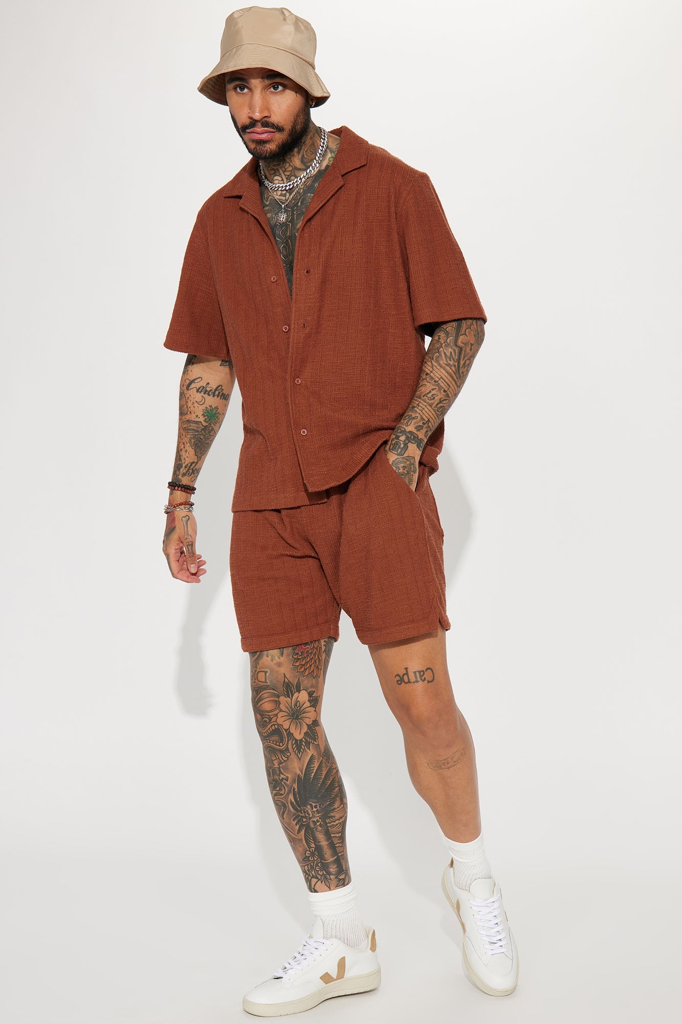 Dean Textured Short Sleeve Button Up Shirt - Chocolate