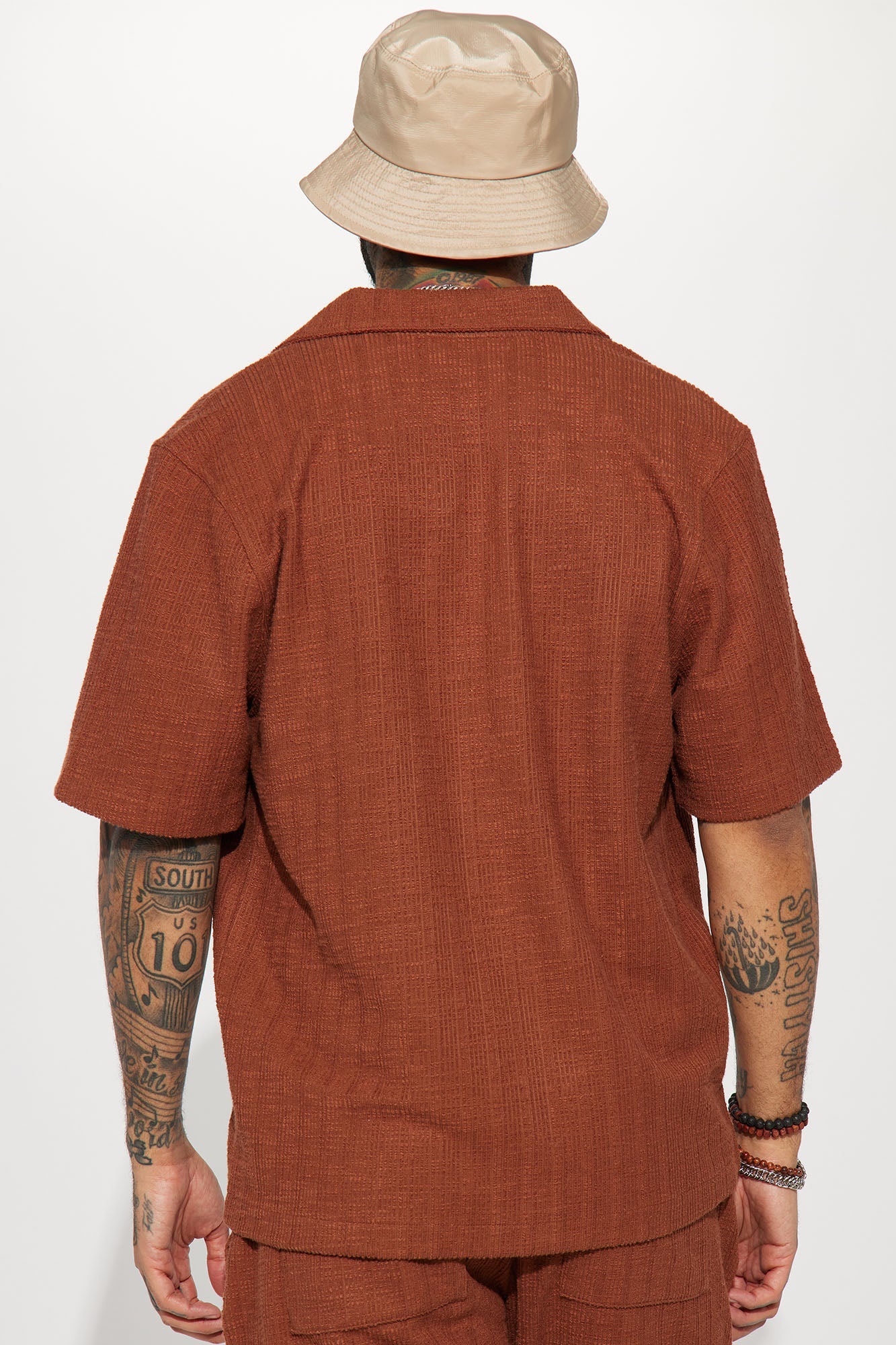 Dean Textured Short Sleeve Button Up Shirt - Chocolate