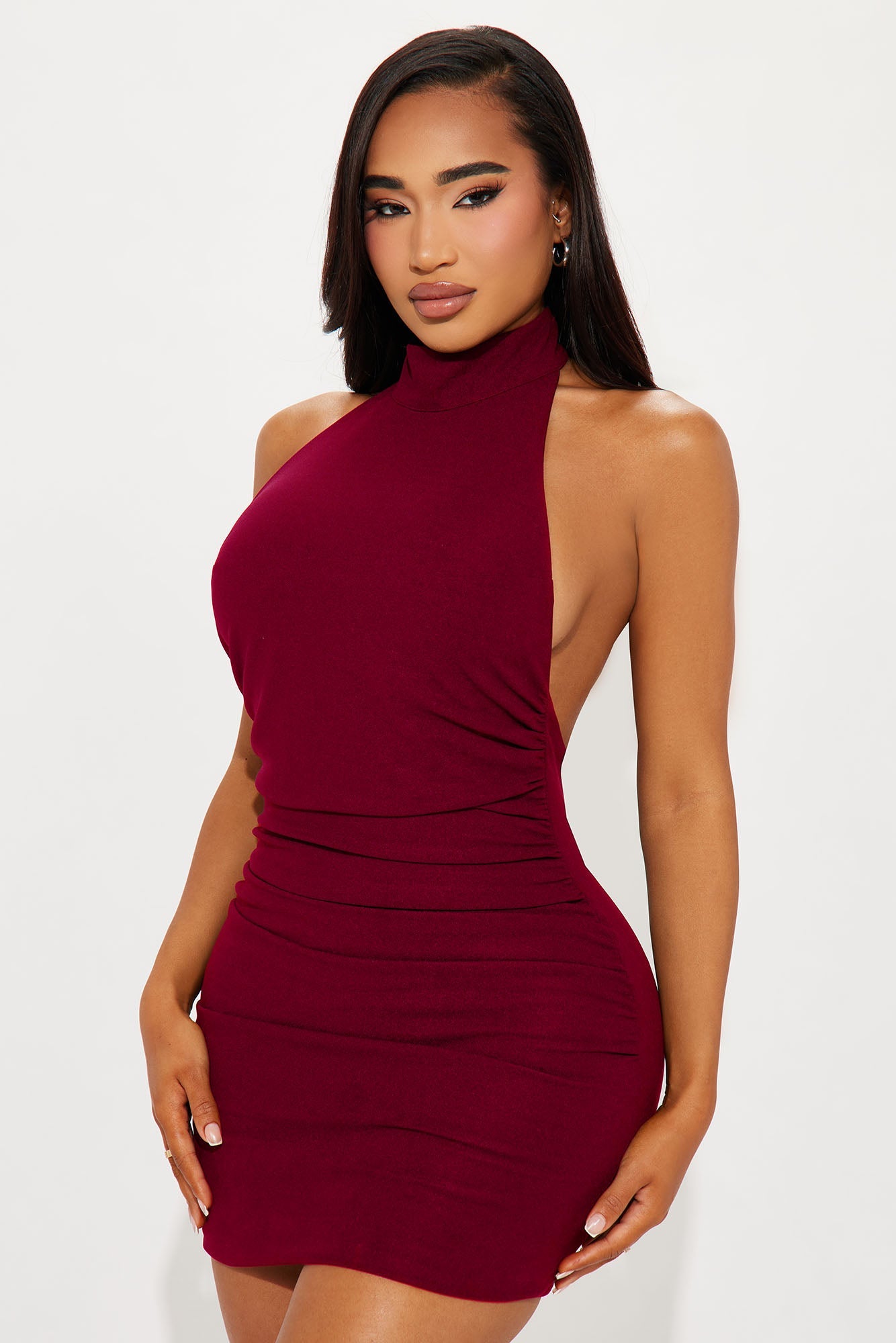 Allison Ruched Mini Dress - Wine