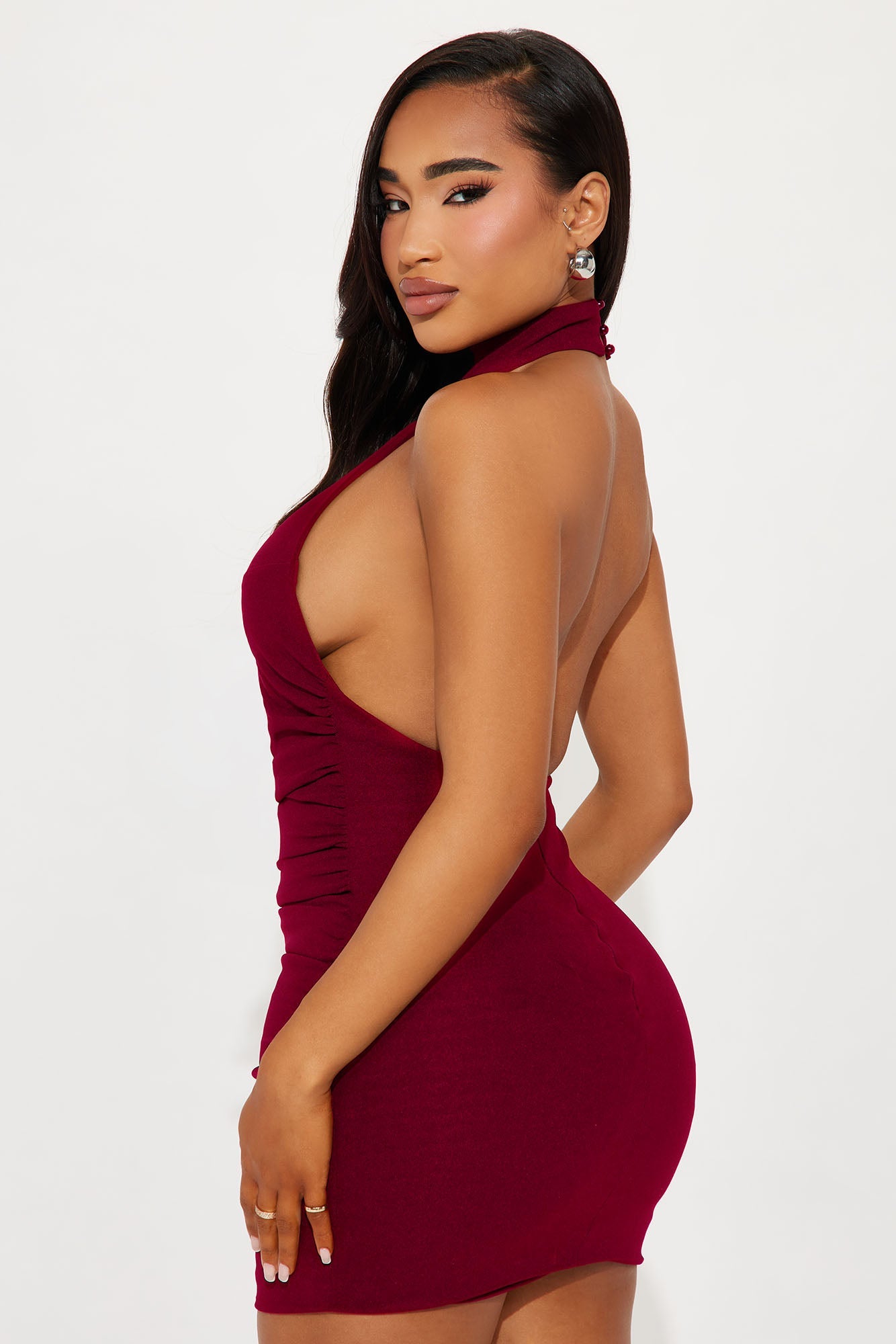 Allison Ruched Mini Dress - Wine