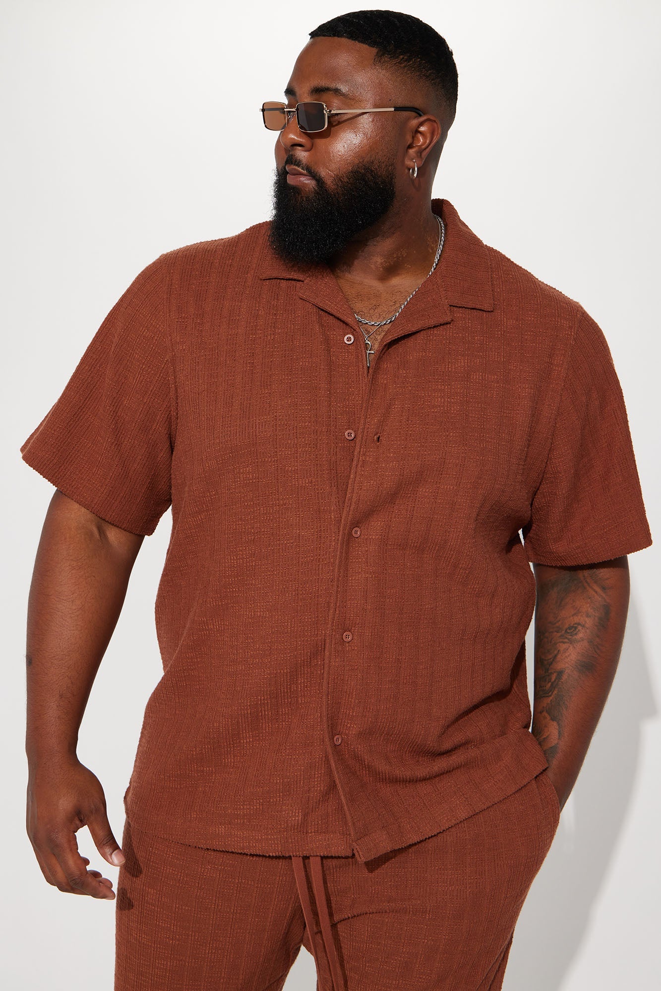 Dean Textured Short Sleeve Button Up Shirt - Chocolate