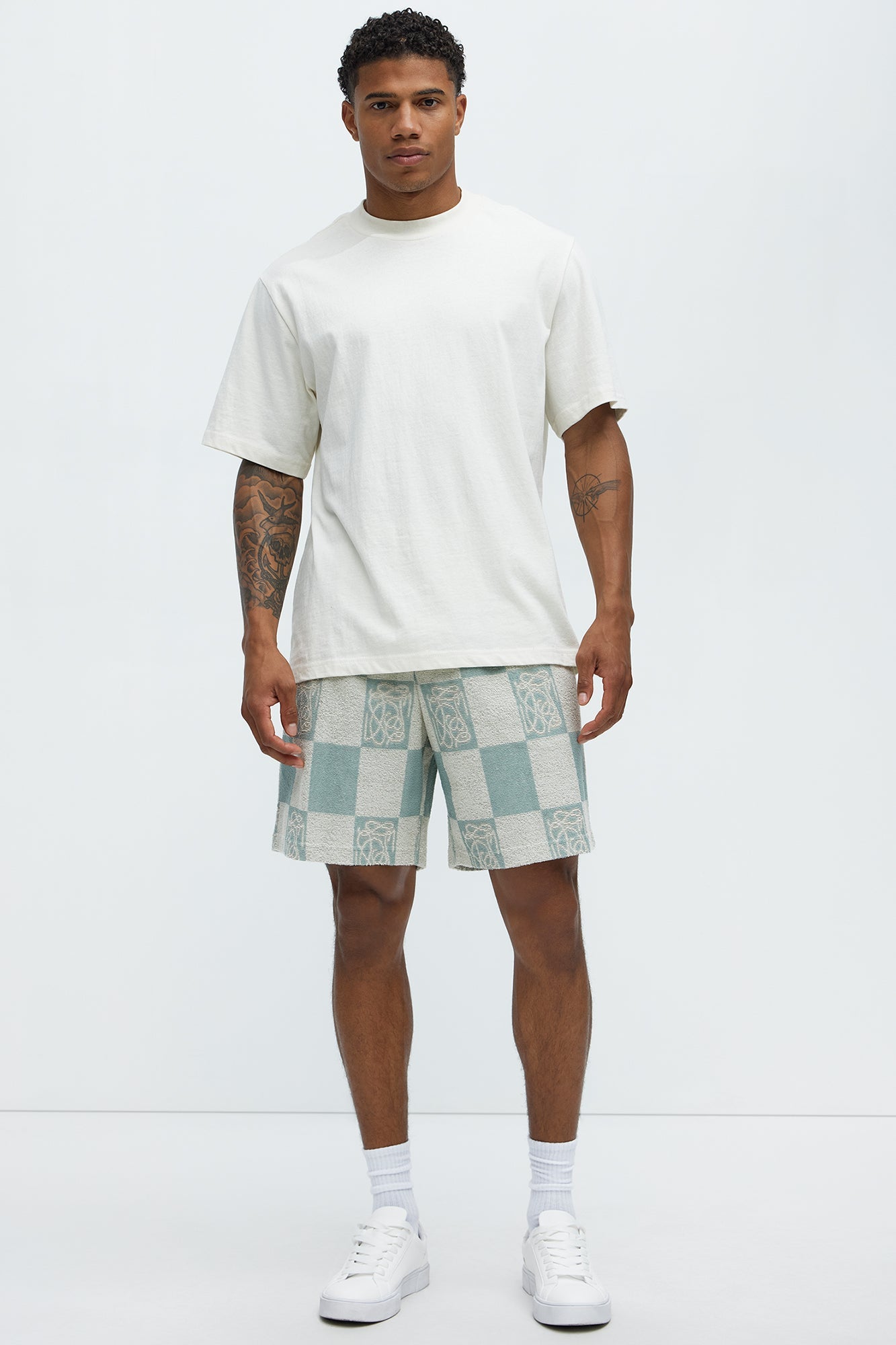 Checkered Relaxed Shorts - Blue/combo