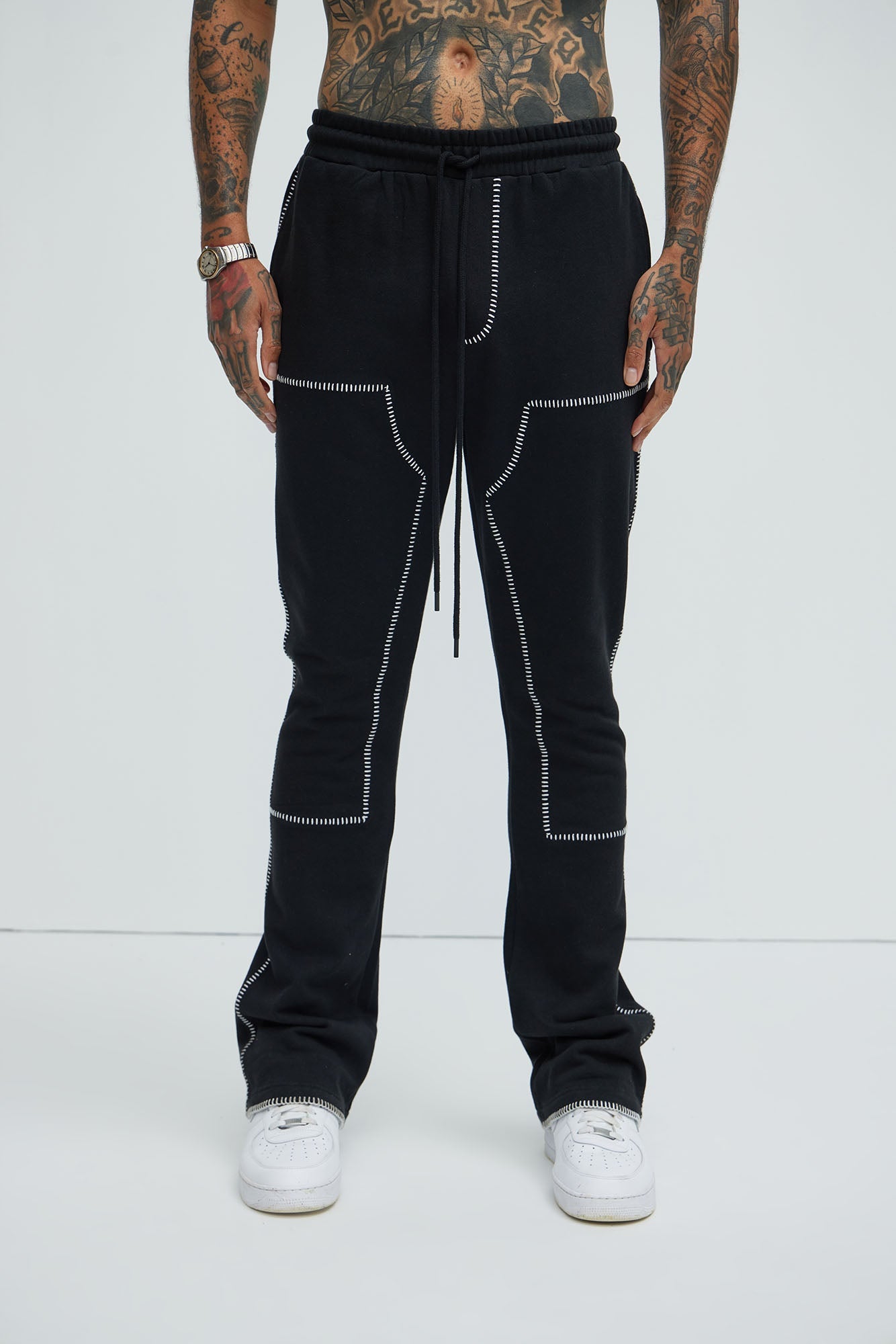 Tyson Stitch Skinny Flared Sweatpants - Black