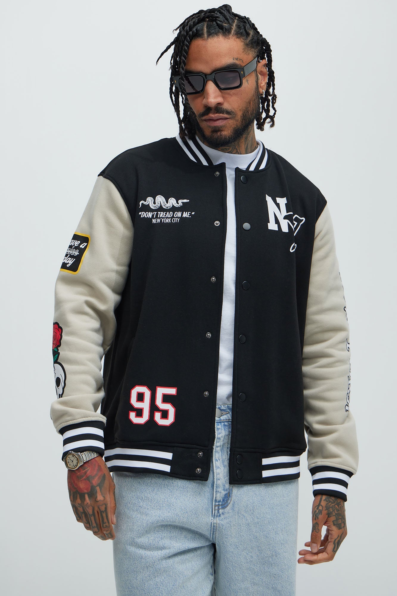 New York Circle Varsity Jacket - Black